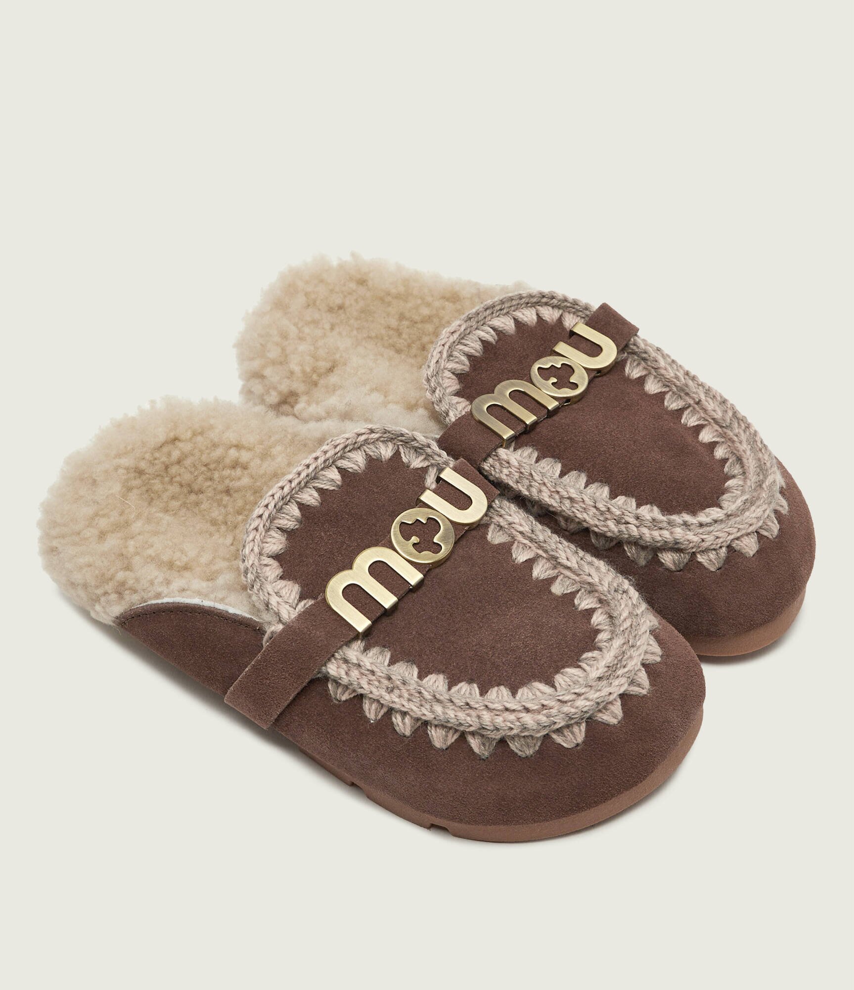 Mou Căptușite mules (încălțăminte) Winter Bio Slide | piele întoarsă | shearling