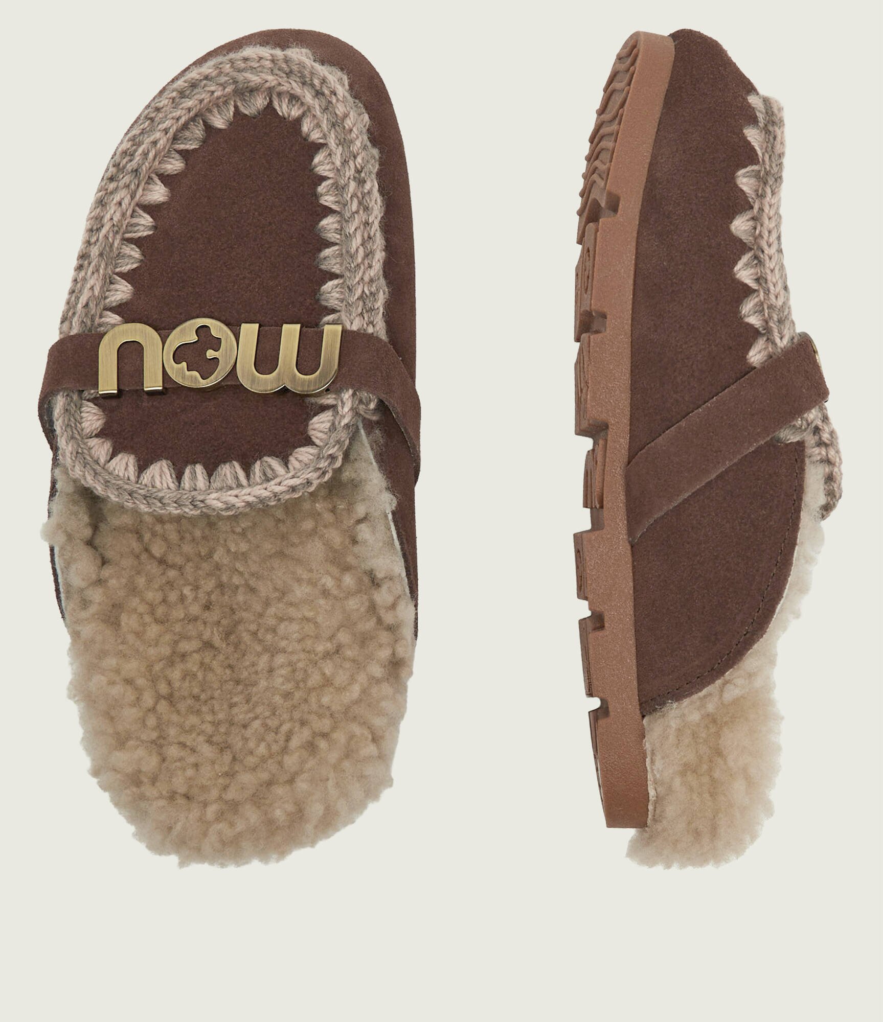 Mou Căptușite mules (încălțăminte) Winter Bio Slide | piele întoarsă | shearling