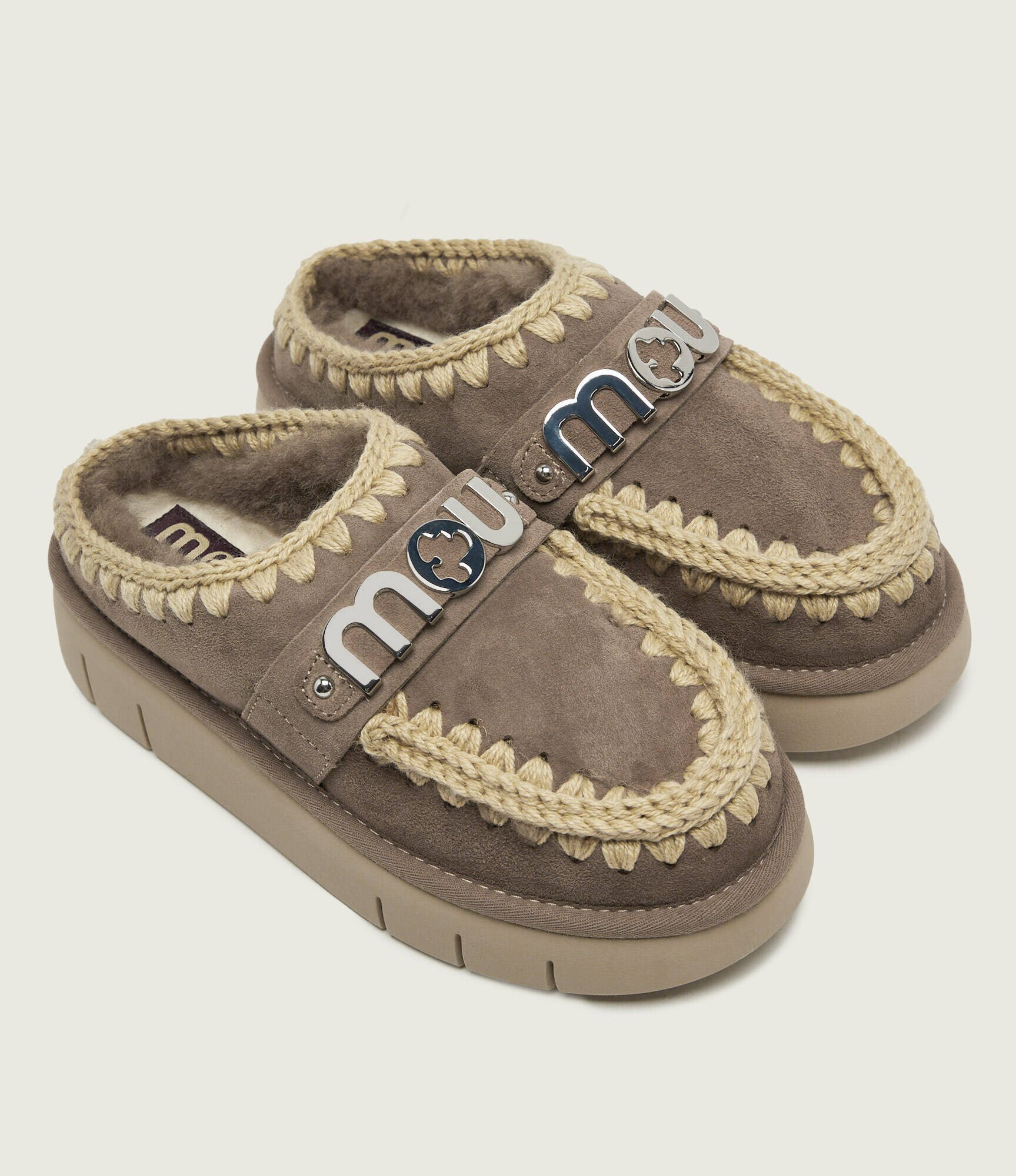 Mou Mules (încălțăminte) Bounce Clog cu adaos de lână | piele întoarsă