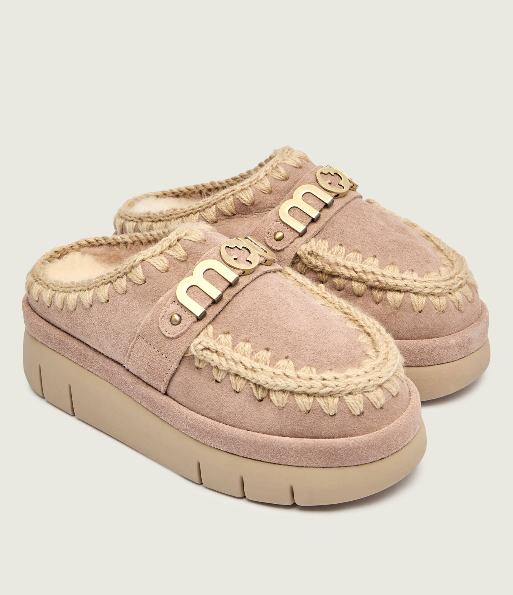 Mou Mules (încălțăminte) Bounce welt clog suede cu adaos de lână | piele întoarsă