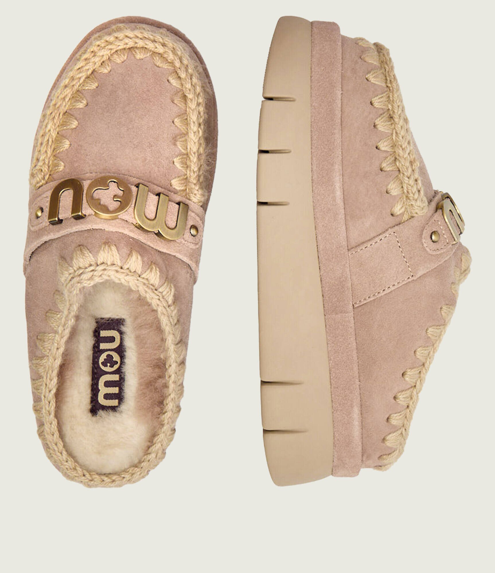 Mou Mules (încălțăminte) Bounce welt clog suede cu adaos de lână | piele întoarsă