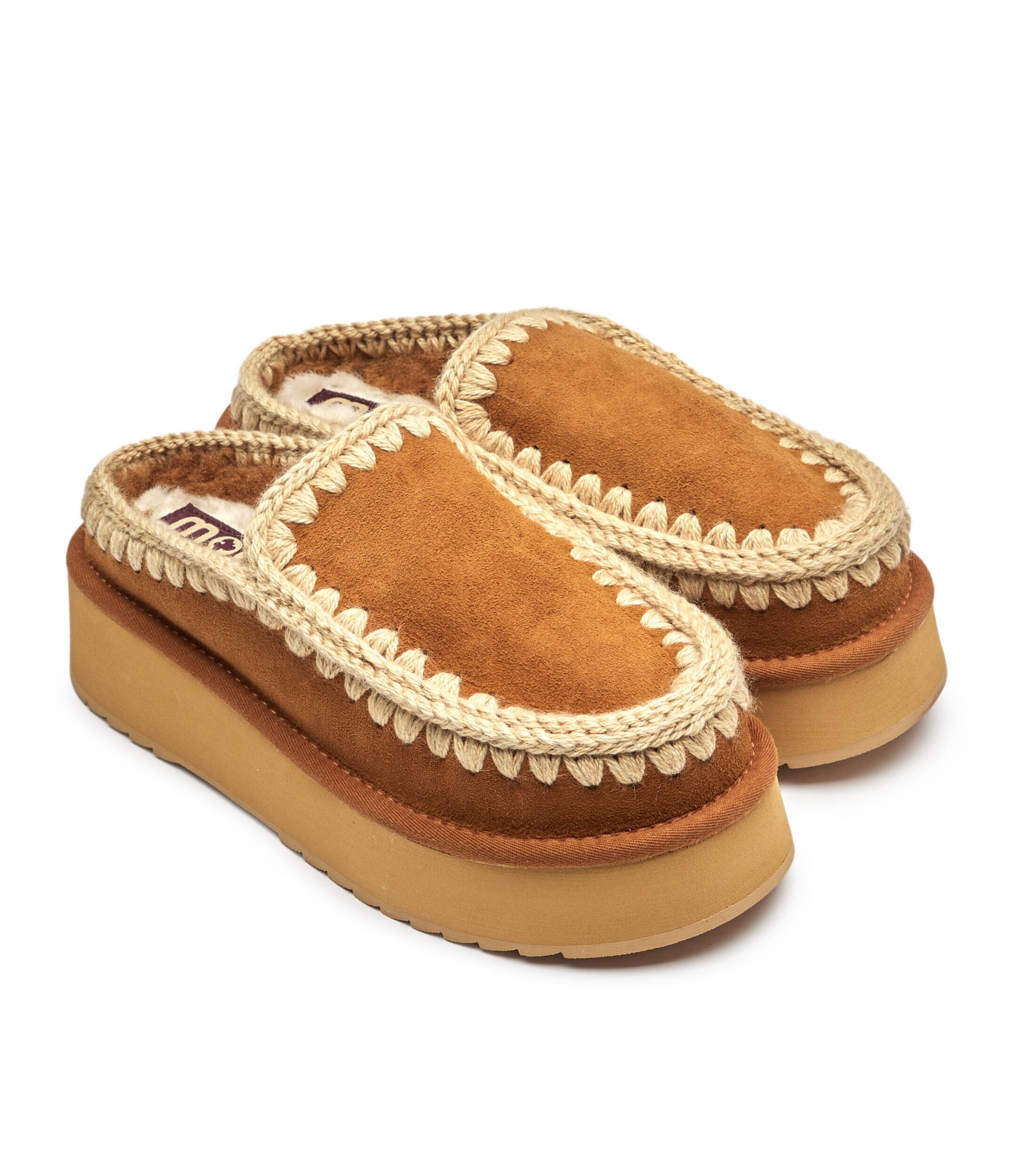 Mou Mules (încălțăminte) Clog Eskimo Platform | piele întoarsă (zamsz) | cu adaos de lână