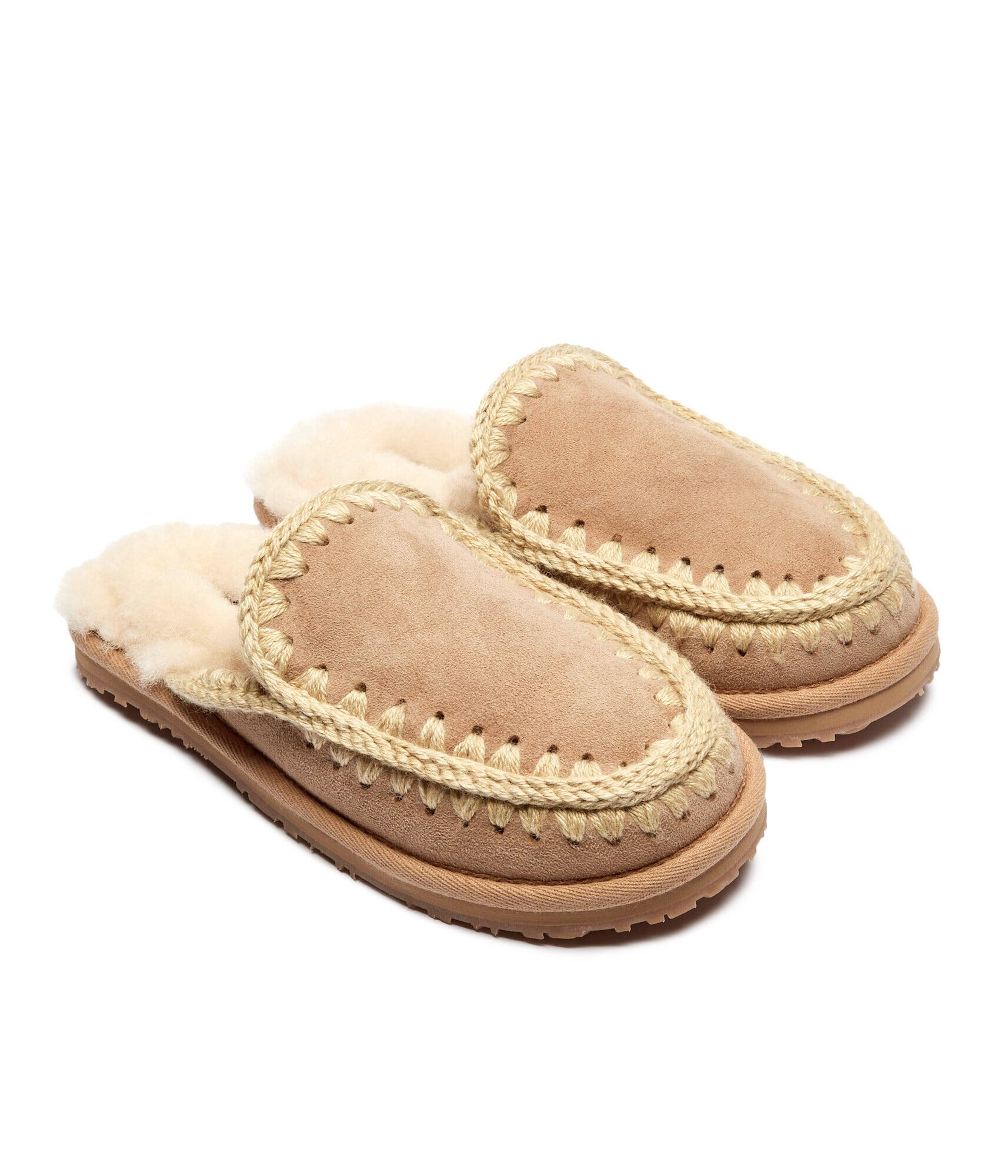 Mou Papuci de casă Full Eskimo Stitch cu adaos de lână | piele întoarsă
