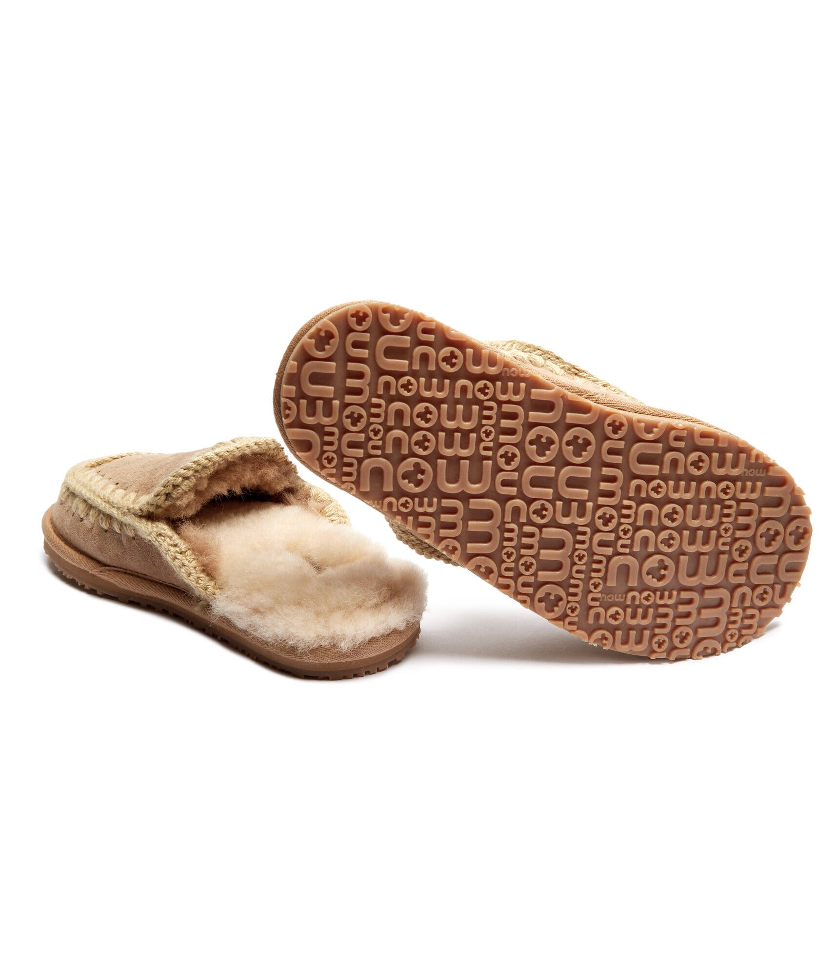 Mou Papuci de casă Full Eskimo Stitch cu adaos de lână | piele întoarsă