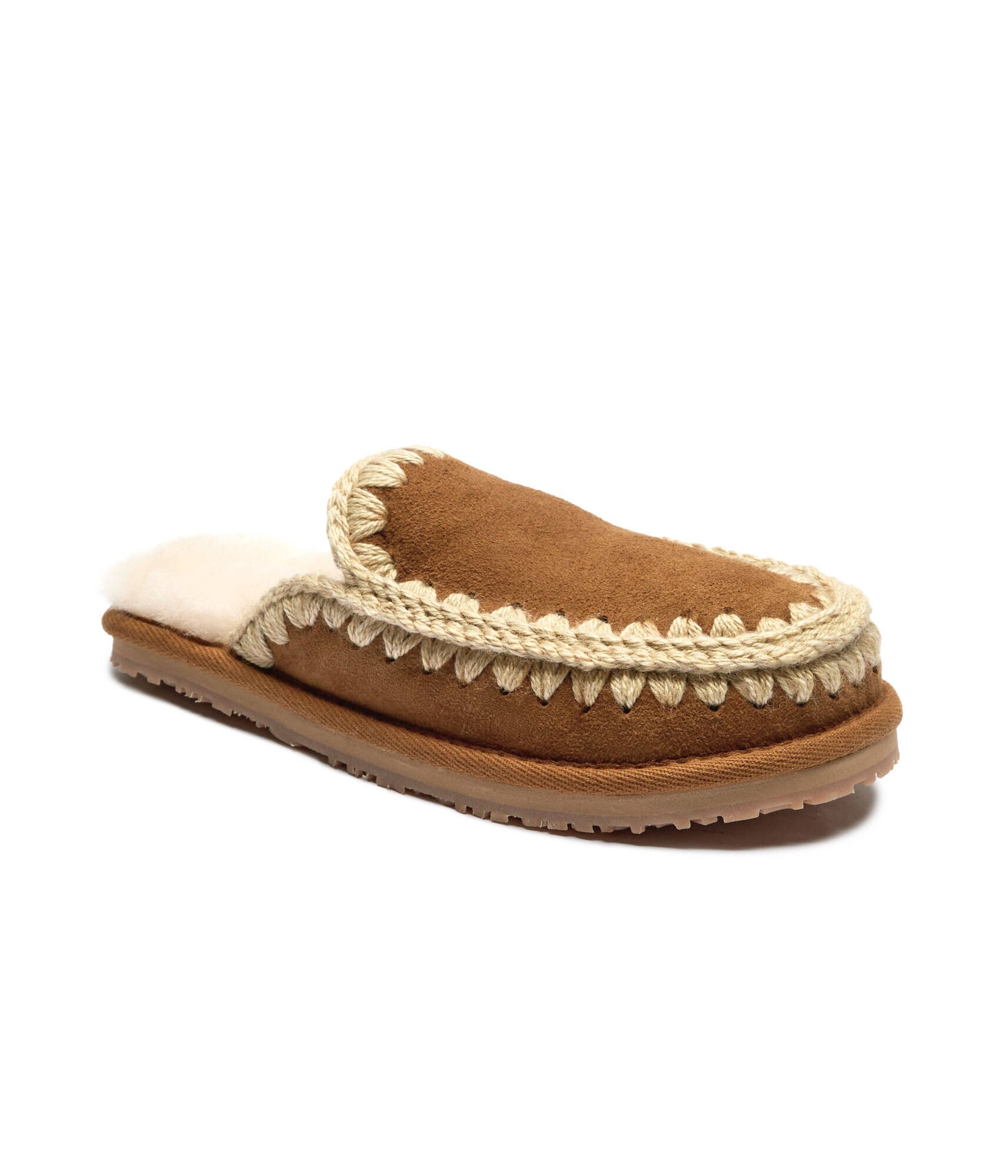 Mou Papuci de casă Full Eskimo Stitch cu adaos de lână | piele întoarsă