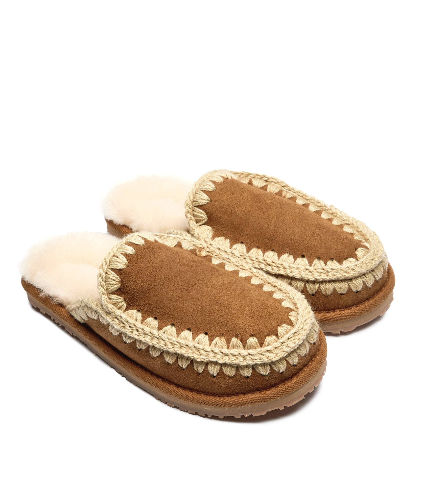Mou Papuci de casă Full Eskimo Stitch cu adaos de lână | piele întoarsă