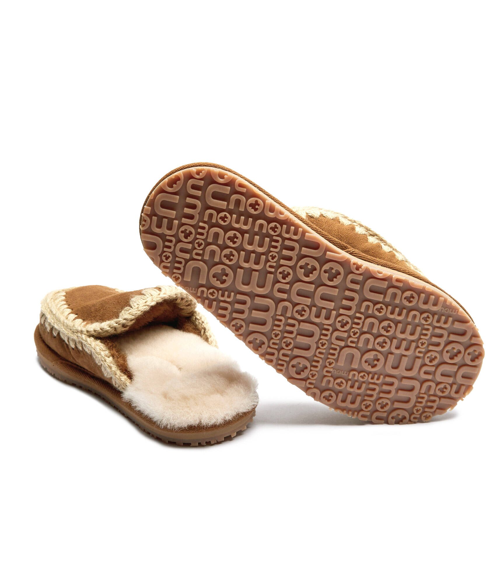 Mou Papuci de casă Full Eskimo Stitch cu adaos de lână | piele întoarsă