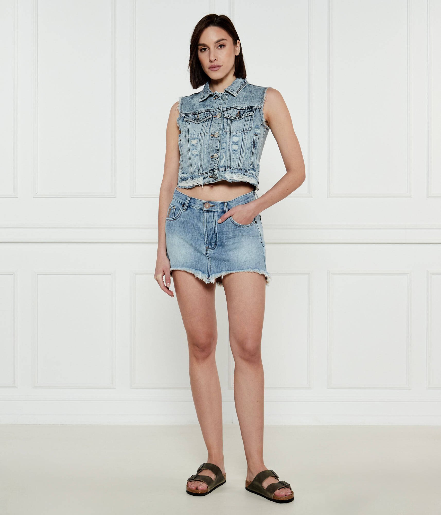 ONE TEASPOON De blugi vestă Acid Blue | Cropped Fit