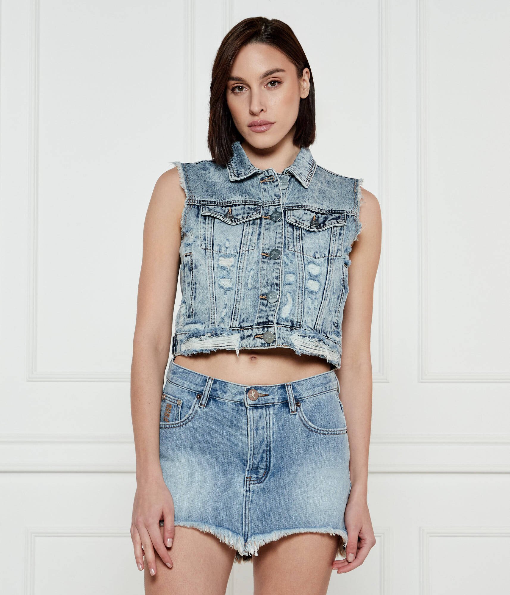 ONE TEASPOON De blugi vestă Acid Blue | Cropped Fit