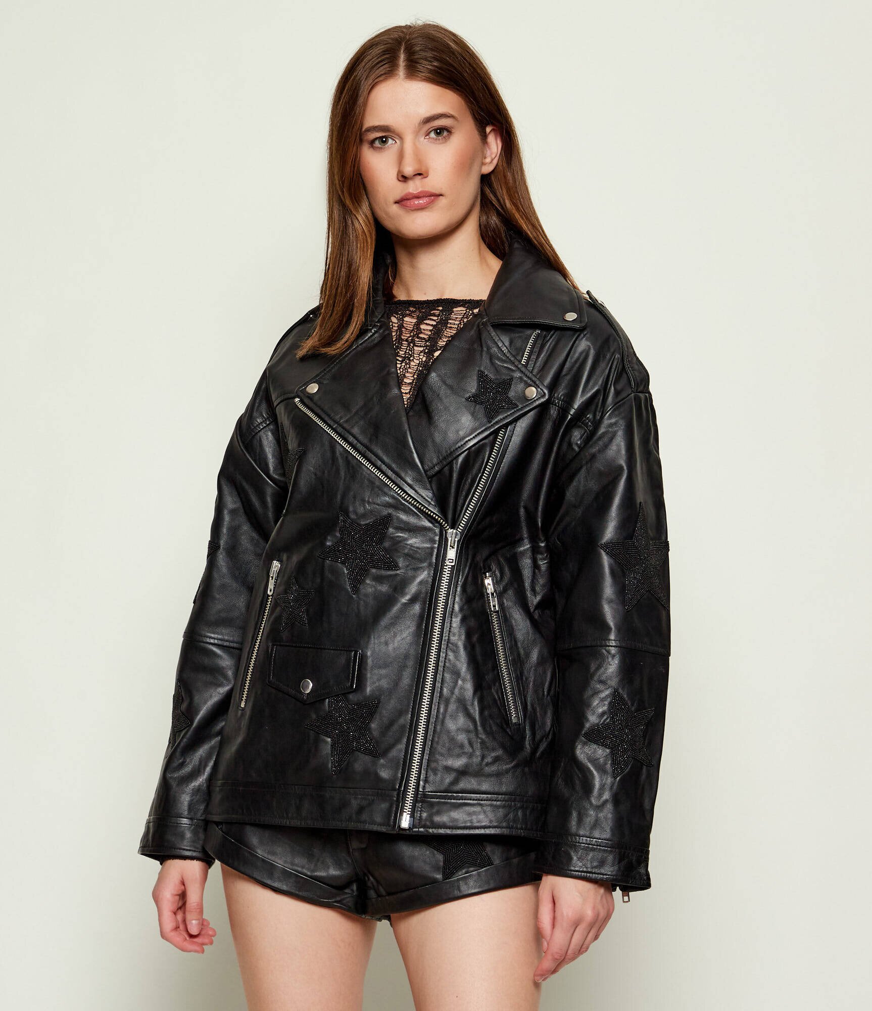 ONE TEASPOON Geacă de piele BIKER BOYFRIEND | Oversize fit
