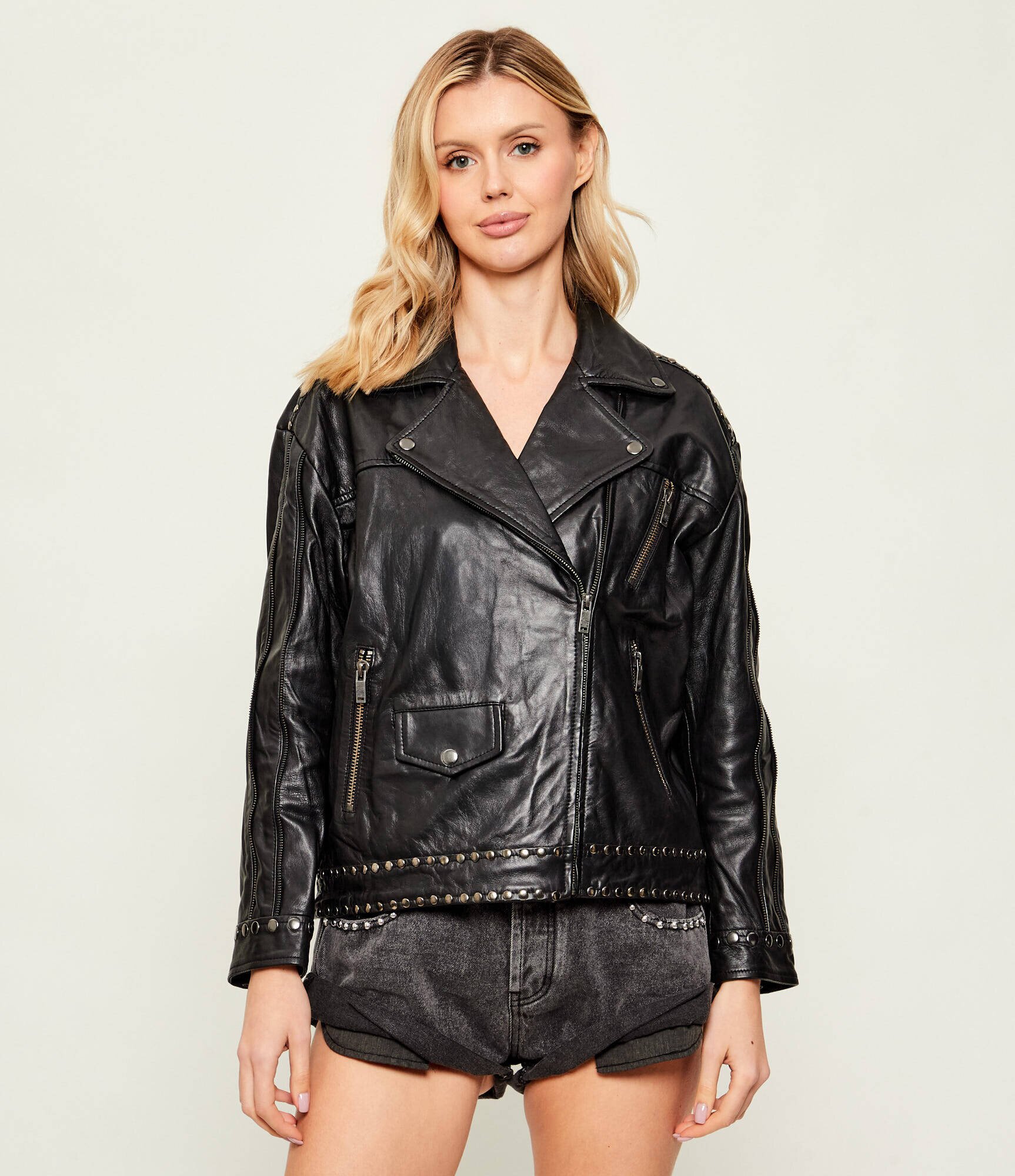 ONE TEASPOON Geacă de piele BIKER | Oversize fit