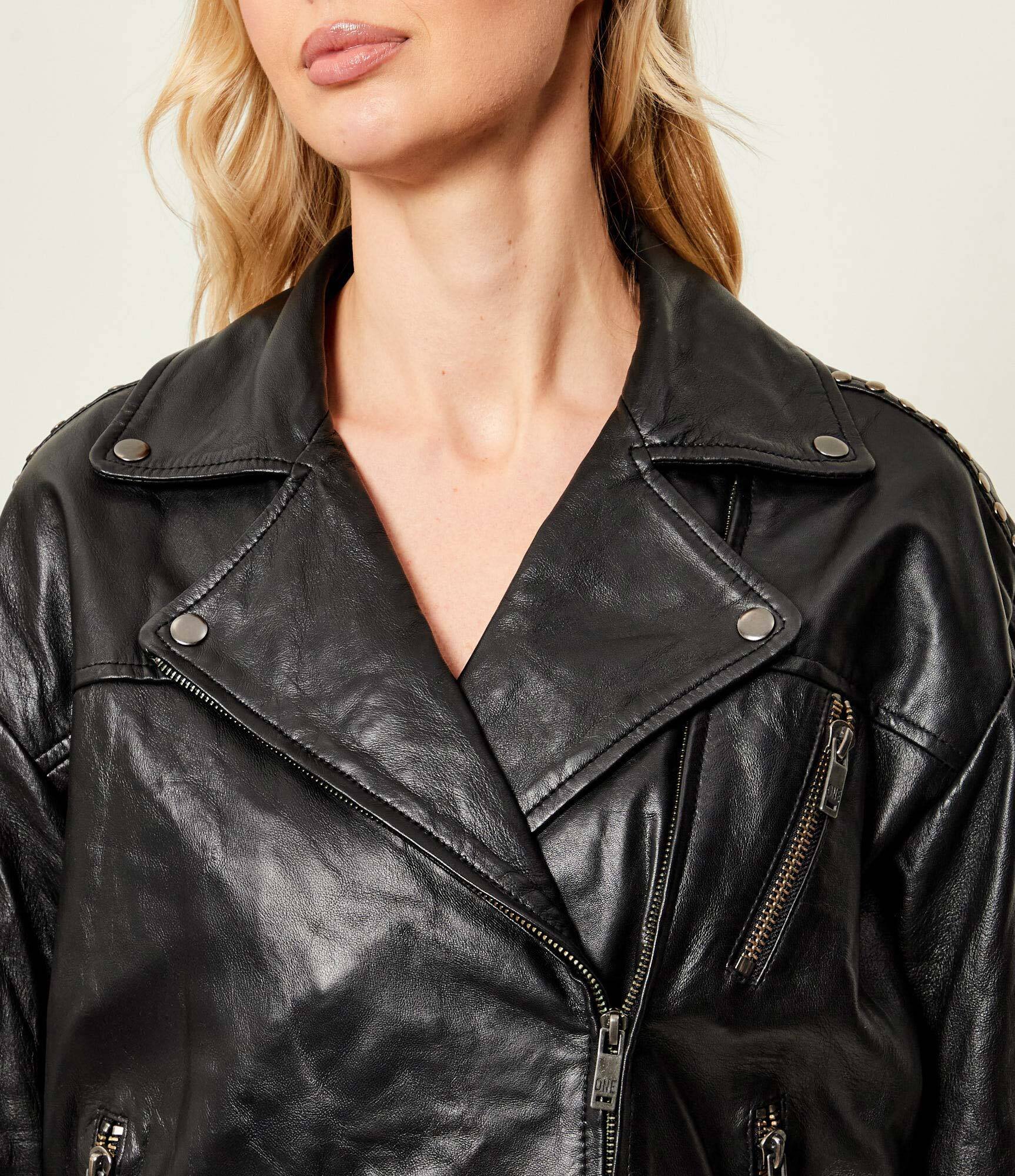 ONE TEASPOON Geacă de piele BIKER | Oversize fit