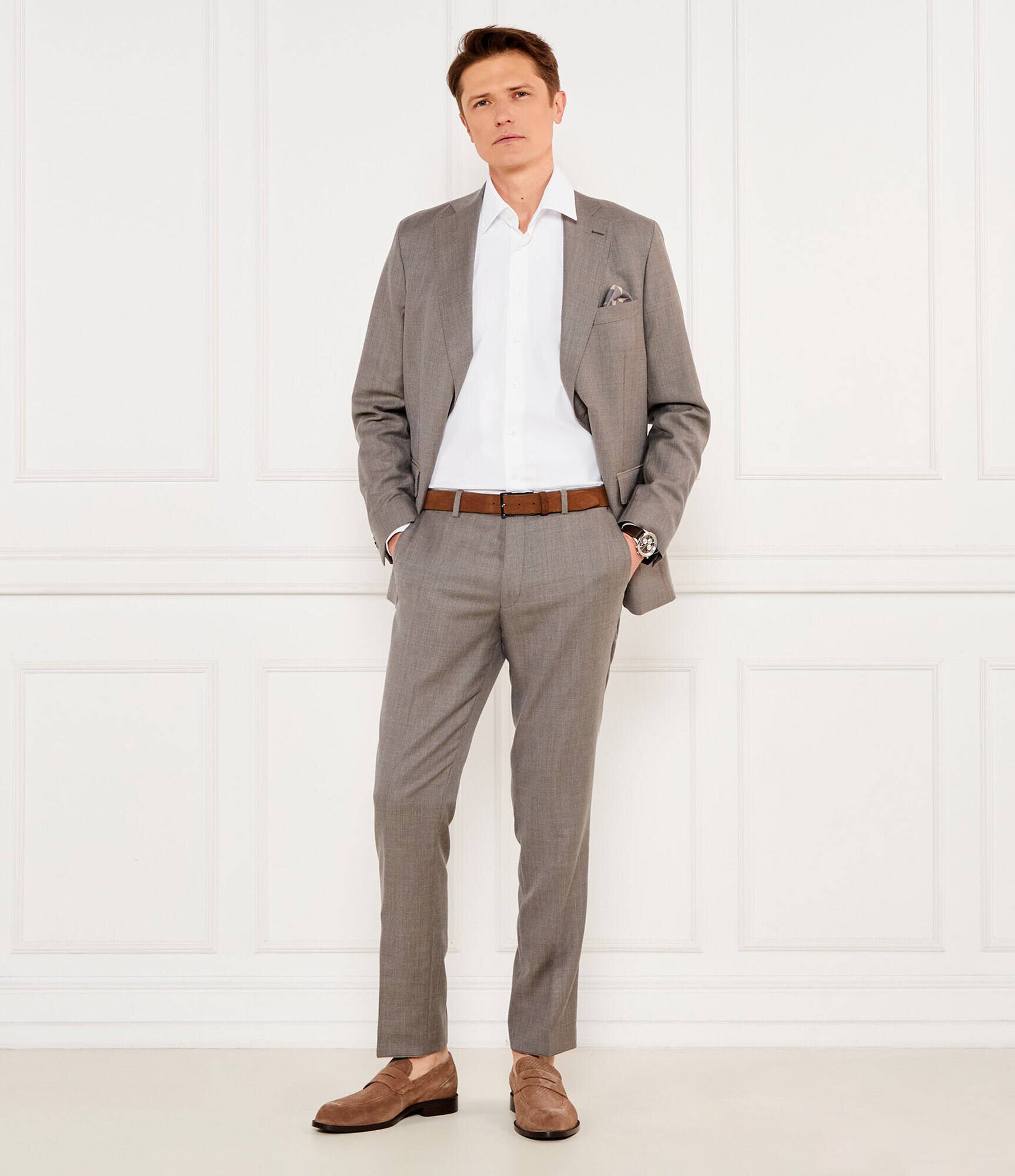 Oscar Jacobson De lână pantaloni chino Dandy | Slim Fit
