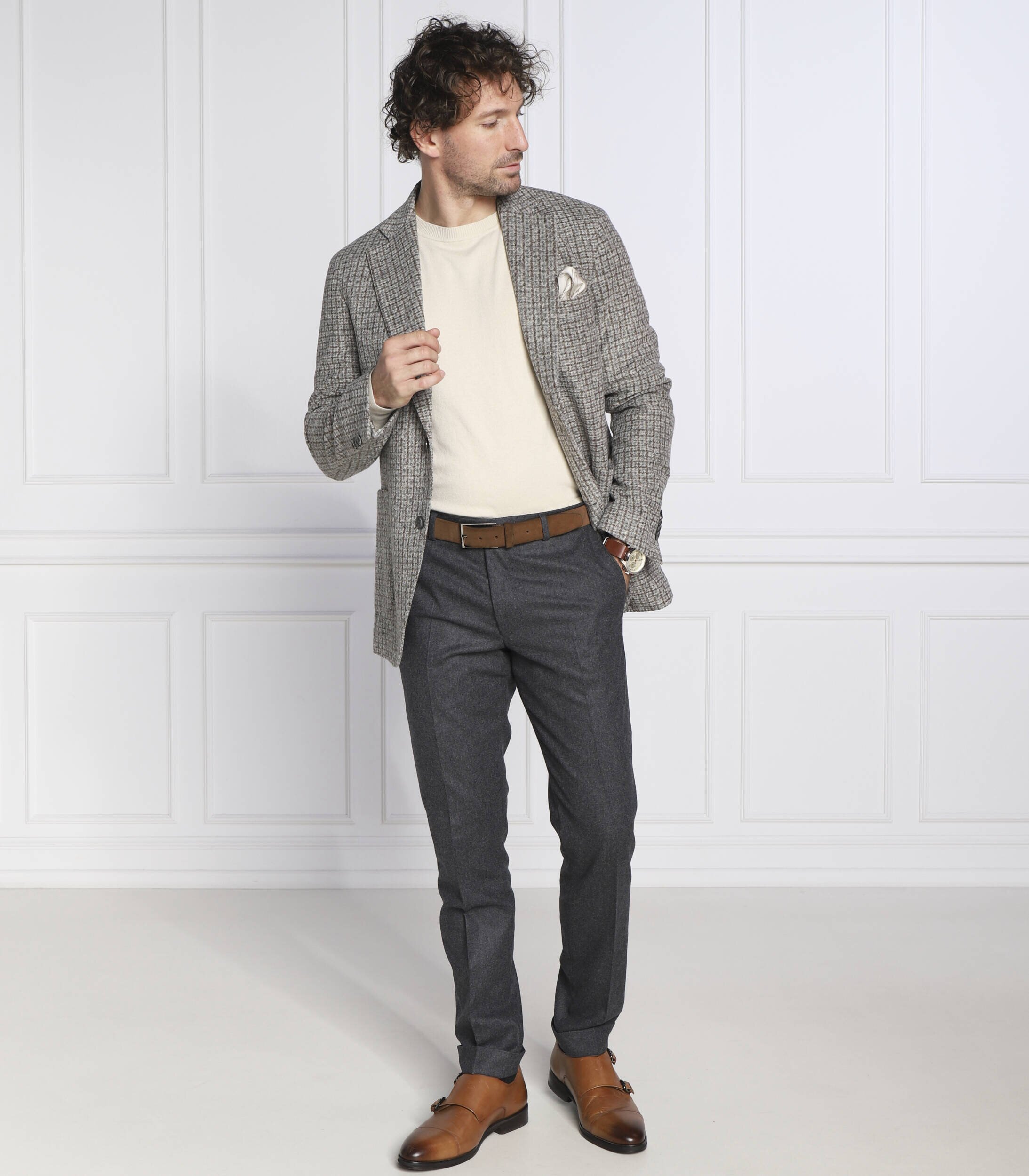 Oscar Jacobson de lână pantaloni denz turn up | regular fit