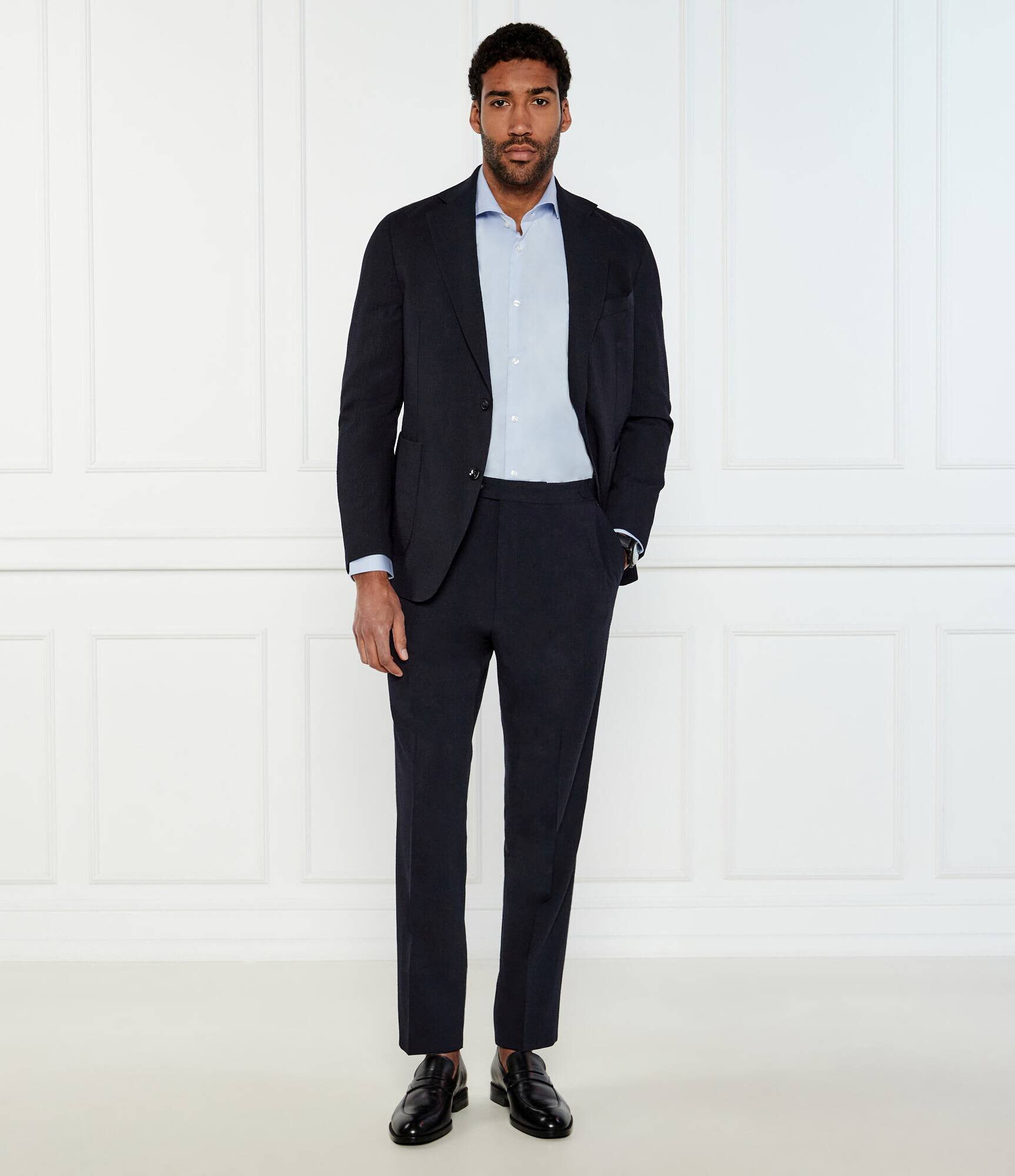 Oscar Jacobson Pantaloni Seersucker | Regular Fit cu adaos de lână