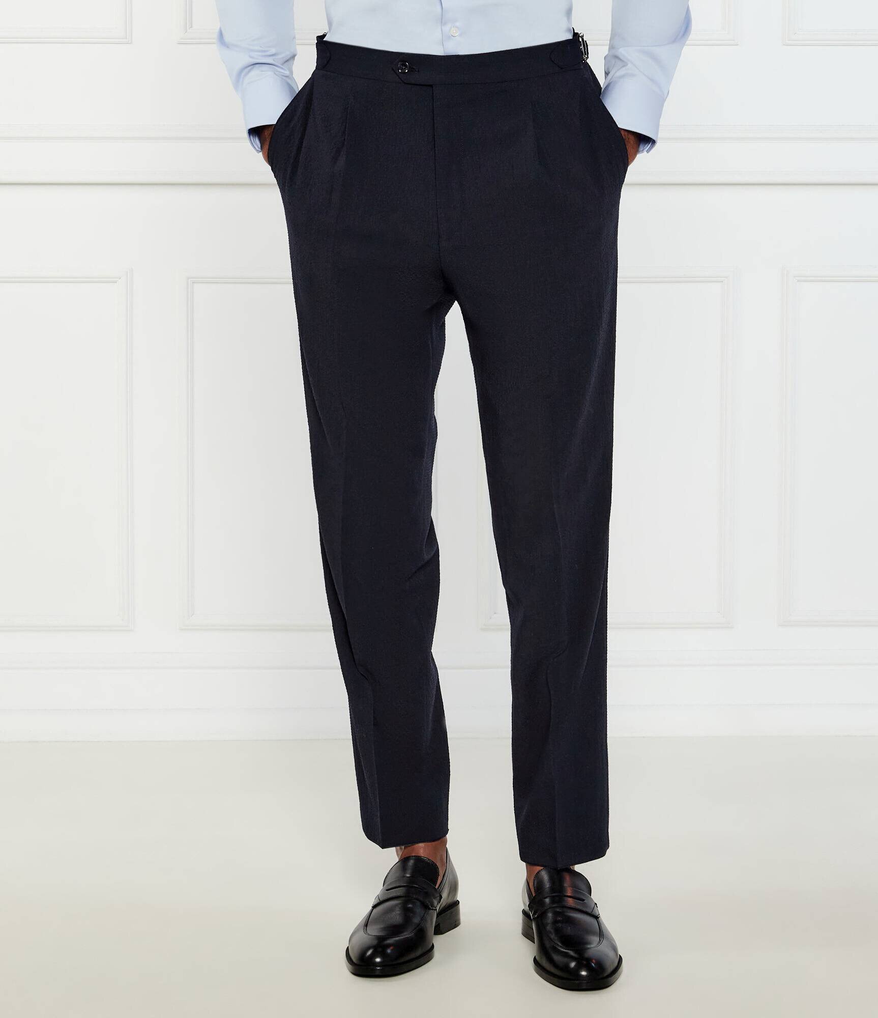 Oscar Jacobson Pantaloni Seersucker | Regular Fit cu adaos de lână