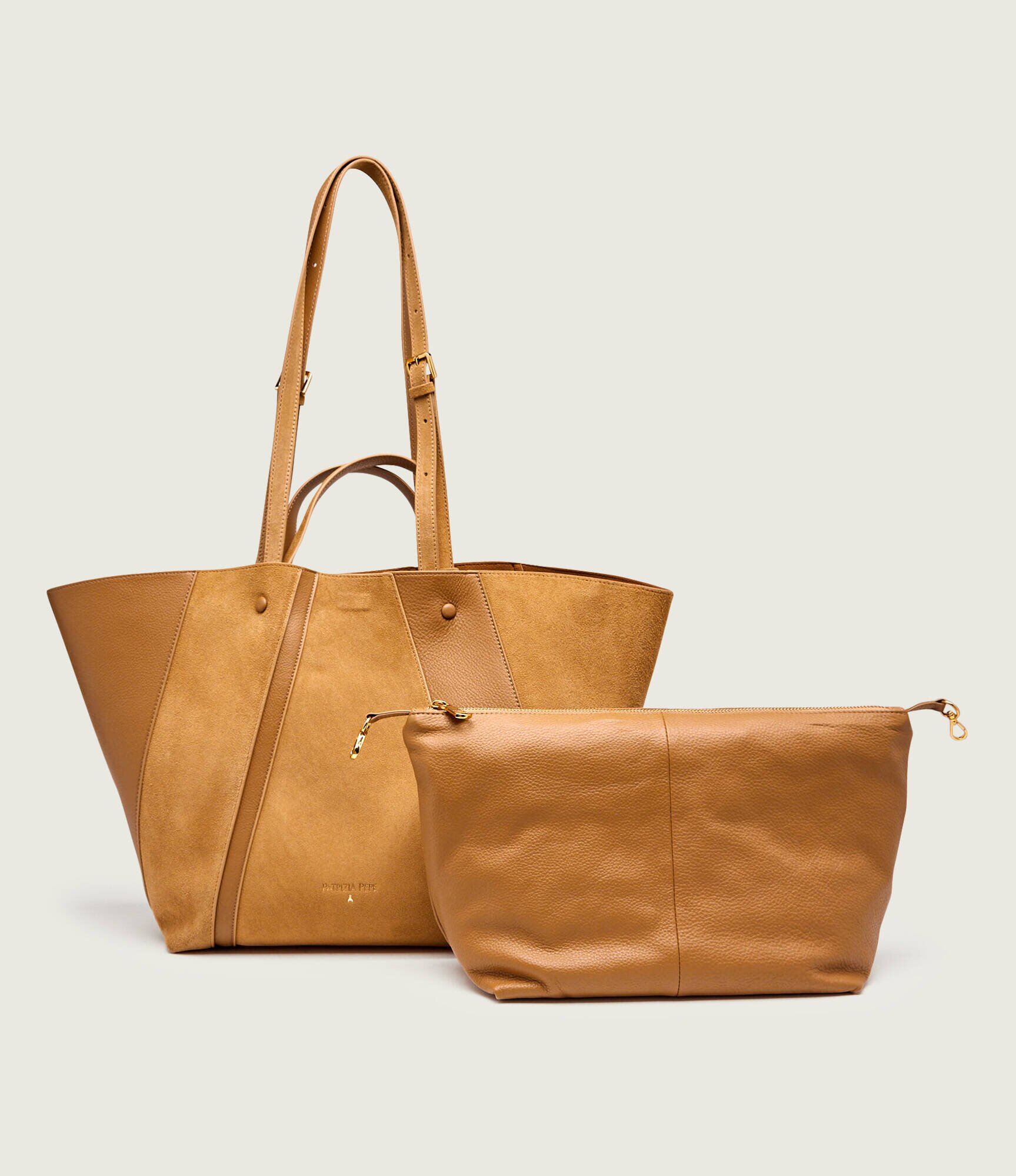 Patrizia Pepe Geantă shopper + borsetă (In)Complete | piele întoarsă cu adaos de piele