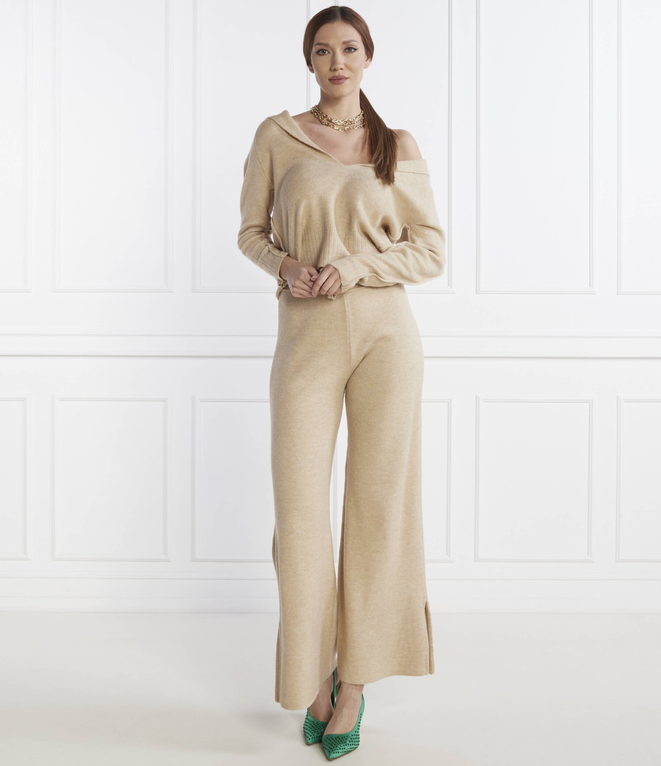 Patrizia Pepe Pantaloni de tricot | Relaxed fit cu adaos de lână