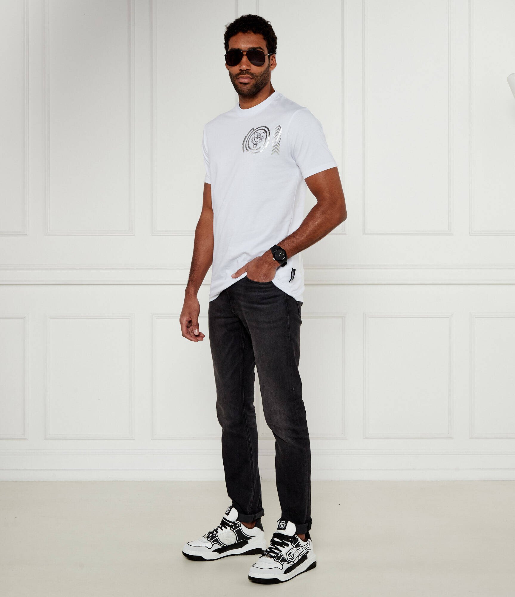 Philipp Plein Teniși din piele Strass Hexagon