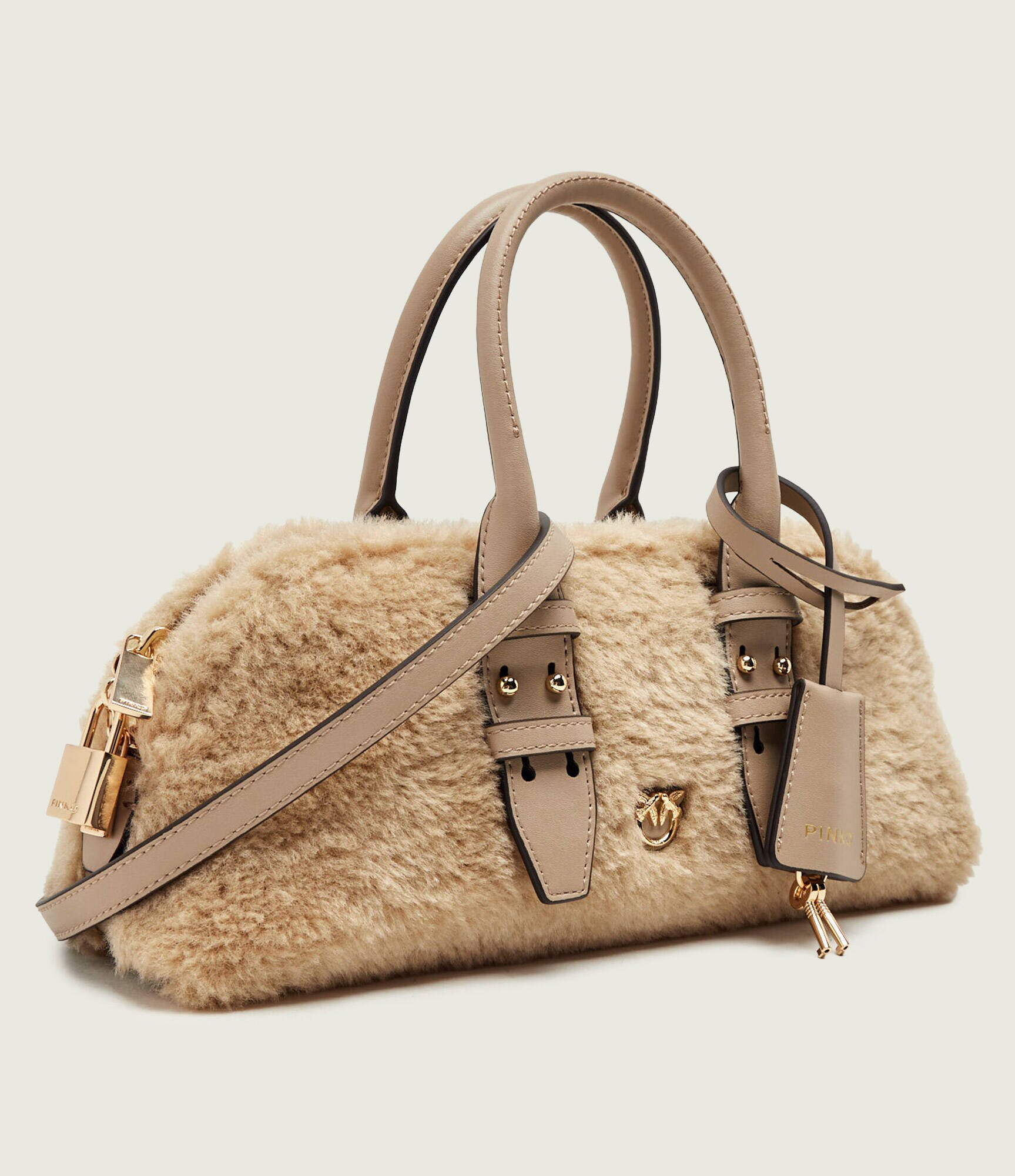 Pinko Cufăr Bowling Bag Horizontal Imitati | shearling cu adaos de piele