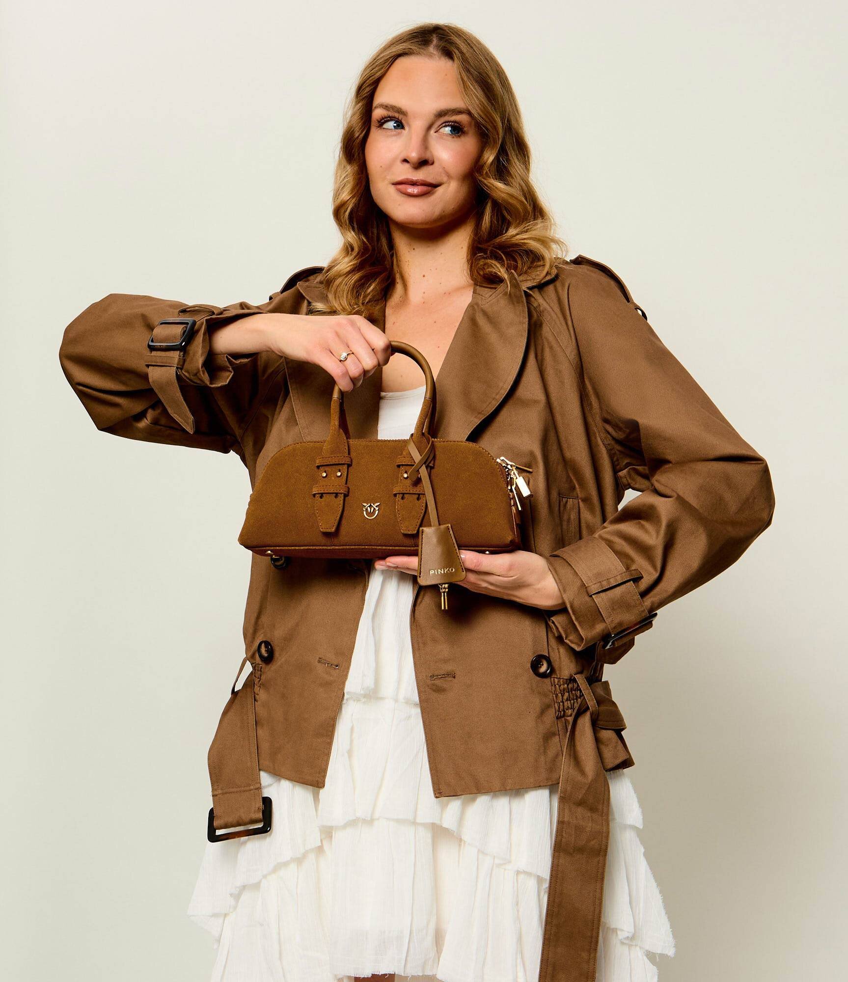 Pinko Cufăr Bowling Bag Horizontal | piele întoarsă