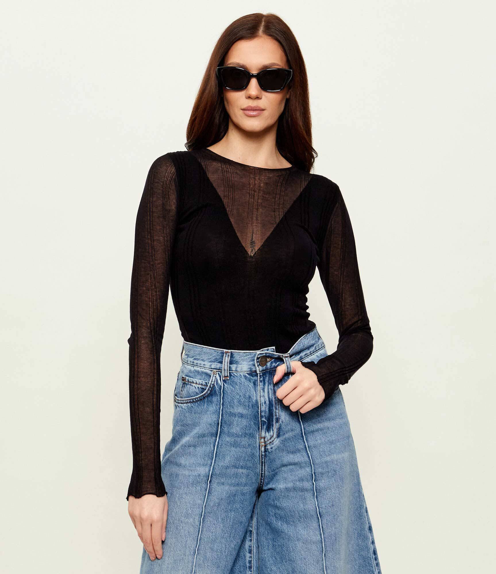 Pinko De lână body DISGELO | Slim Fit | cu adaos de mătase și cașmir