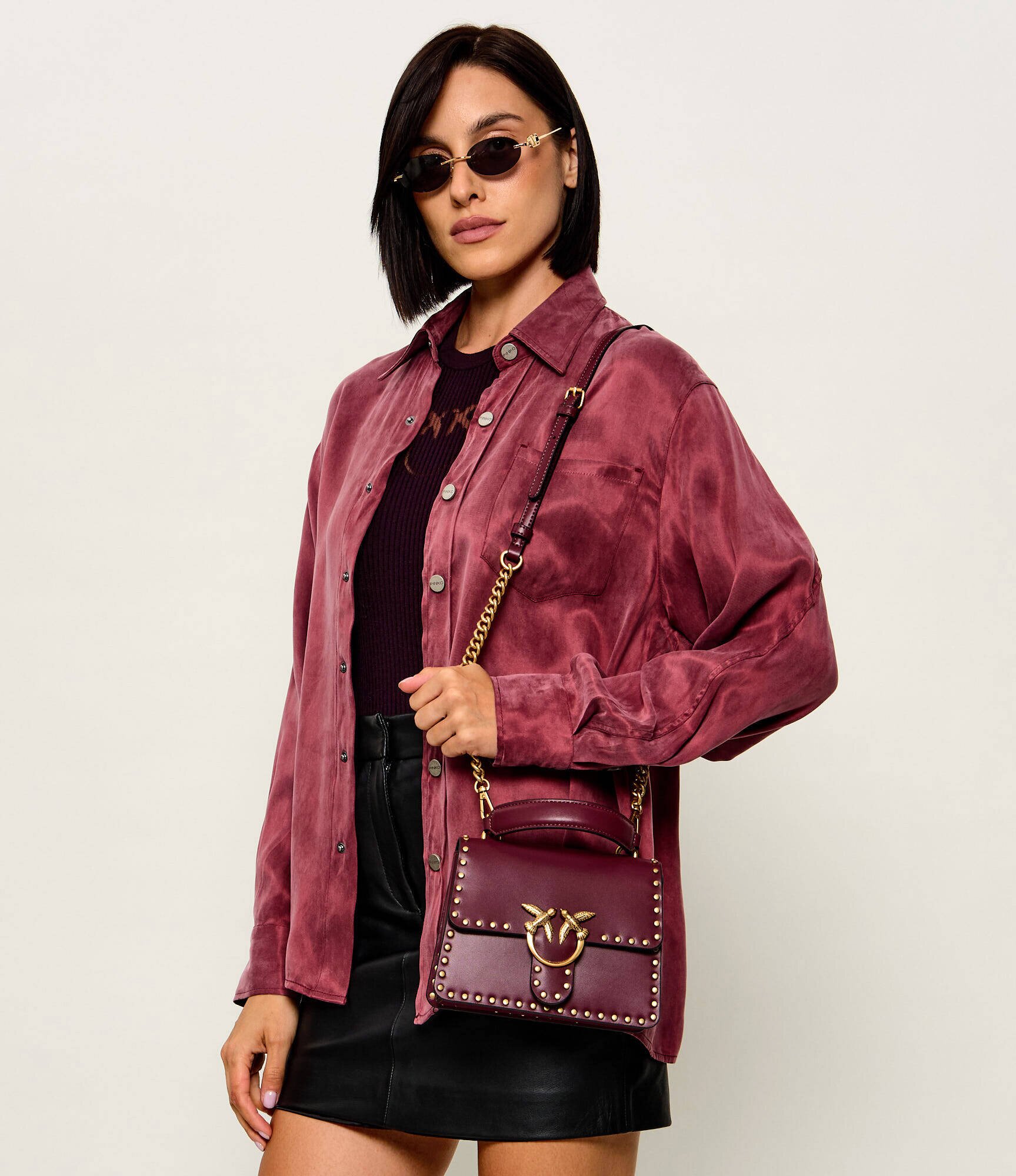 Pinko De piele cufăr top Handle Mini Light Studs