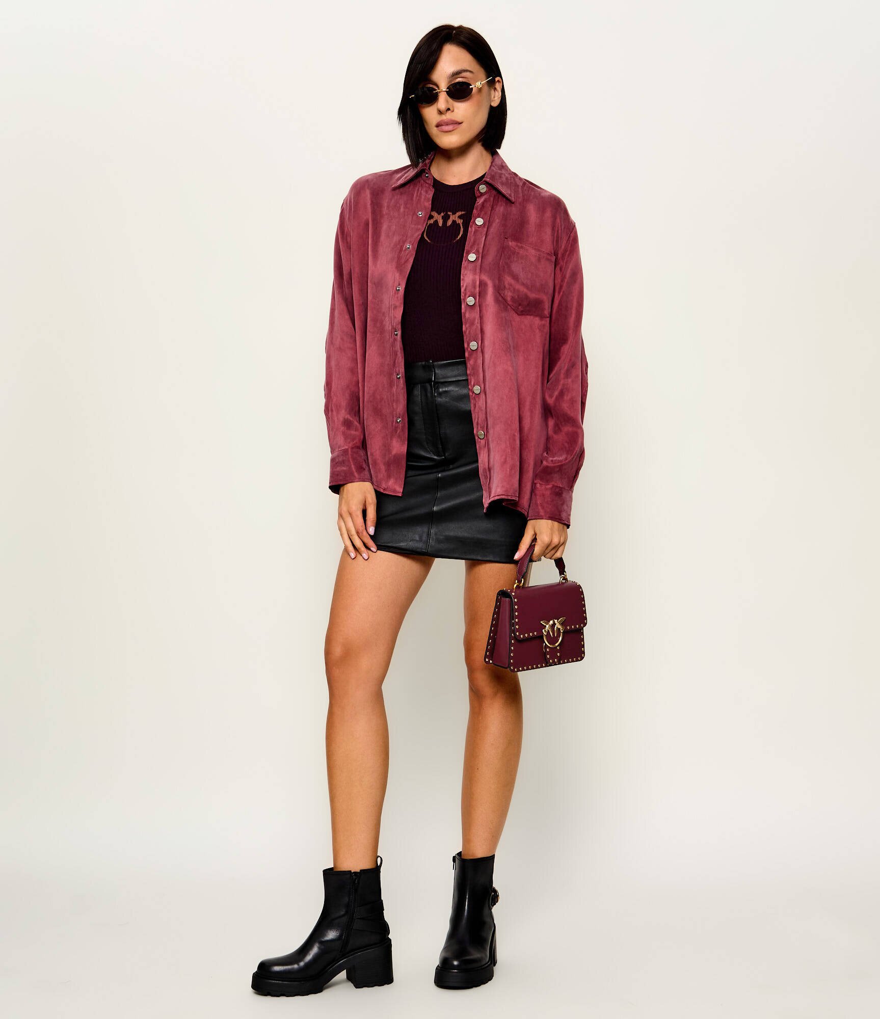 Pinko De piele cufăr top Handle Mini Light Studs