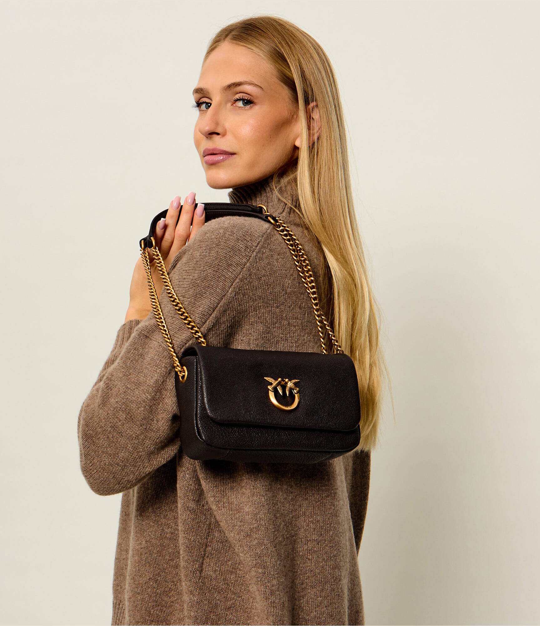 Pinko De piele geantă pe umăr Click Soft Horizontal Chain