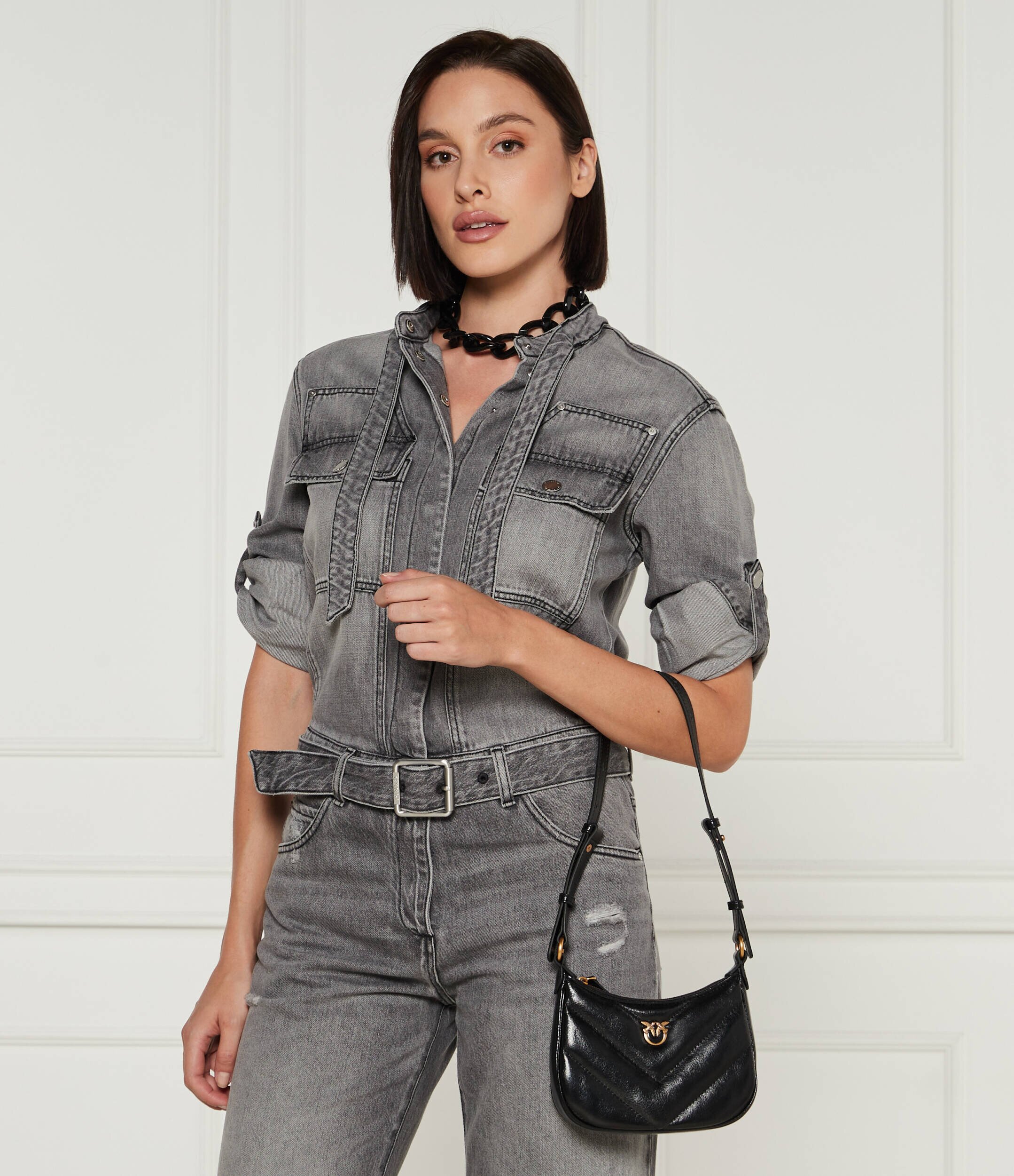 Pinko De piele geantă pe umăr Half Moon Baby