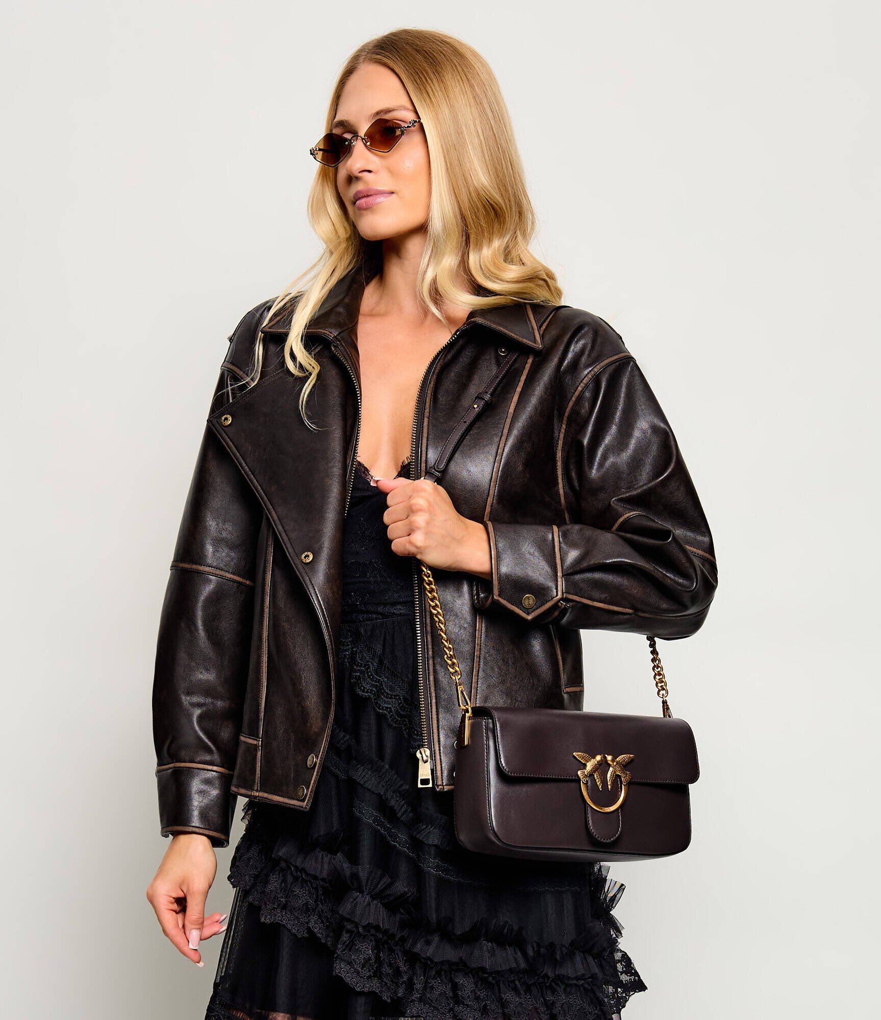 Pinko De piele geantă pe umăr Love One Slouchy Classic