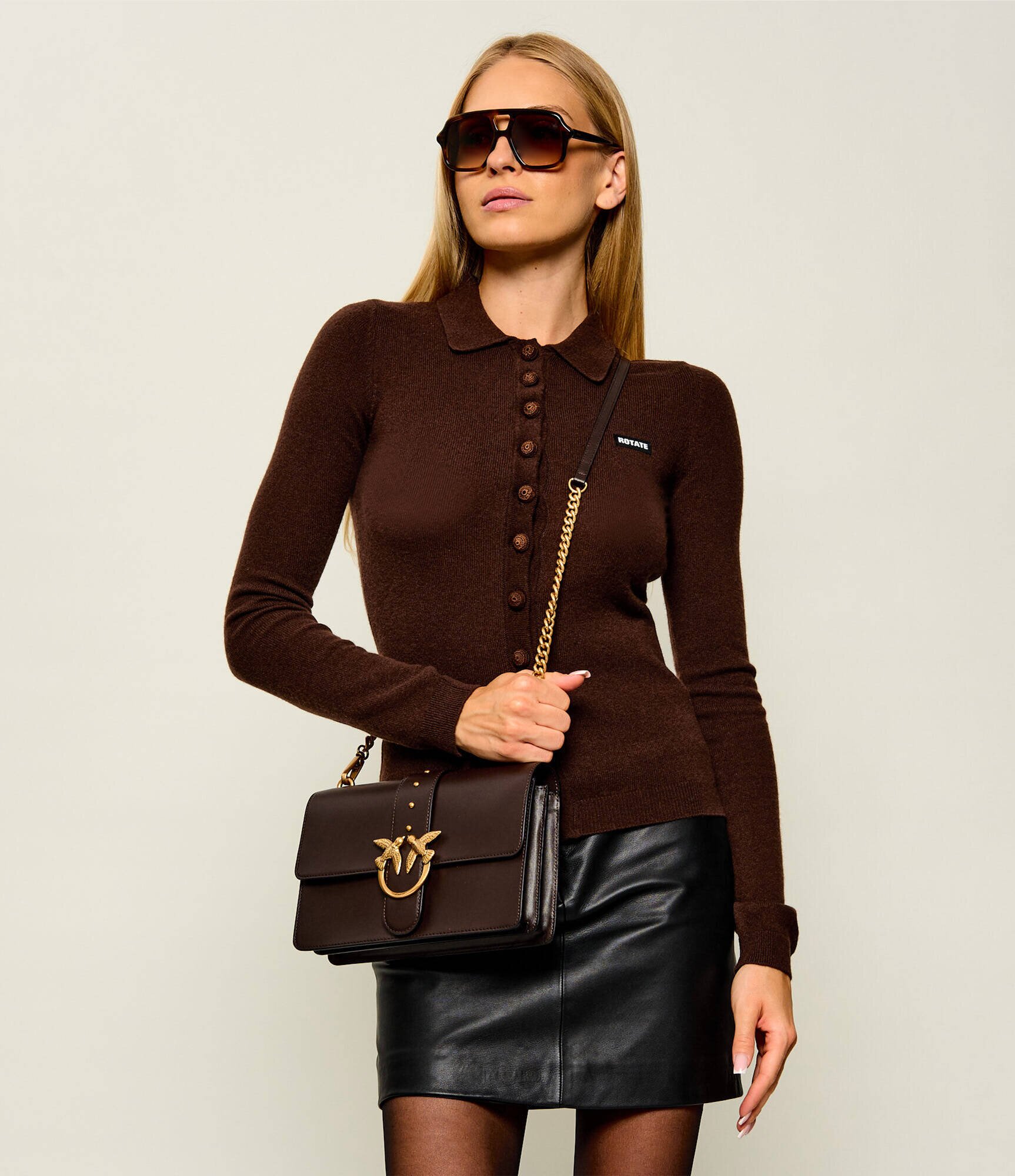 Pinko De piele geantă poștaș Love One Classic