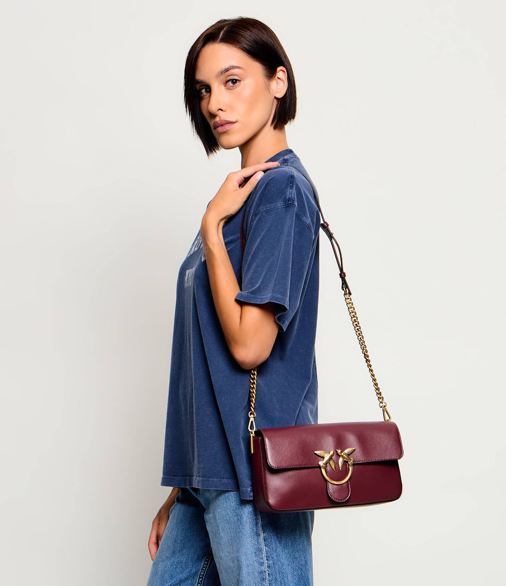 Pinko De piele geantă poștaș Love One Slouchy Classic