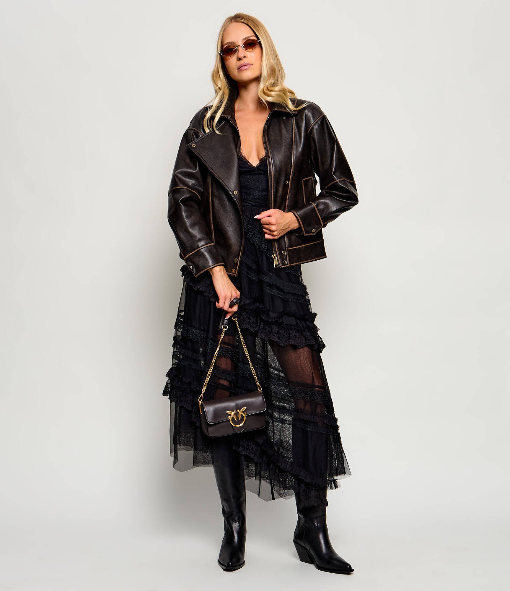 Pinko De piele geantă poștaș Love One Slouchy Mini