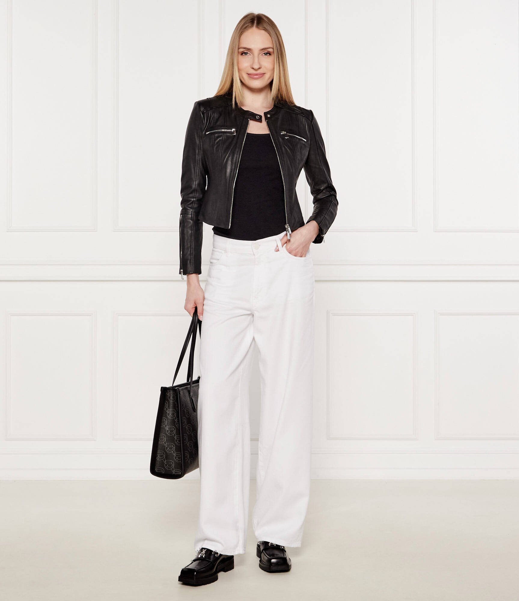 Pinko Geacă de piele Borderline | Slim Fit