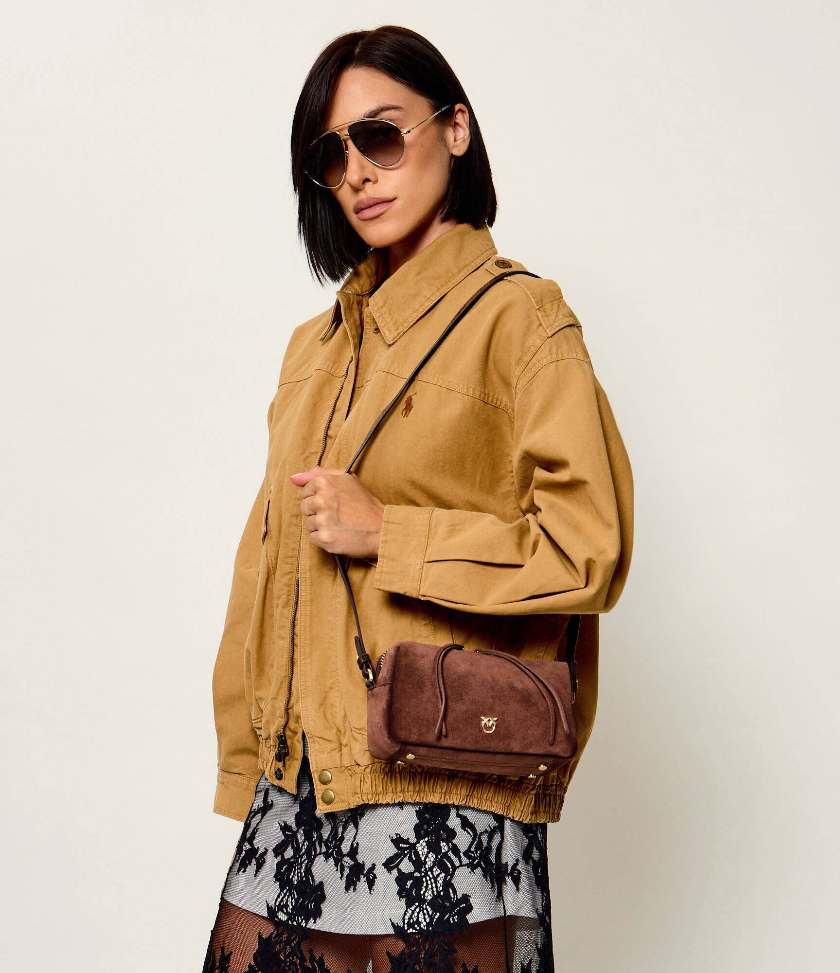 Pinko Geantă pe umăr Bauletto Trittico Mini | piele întoarsă