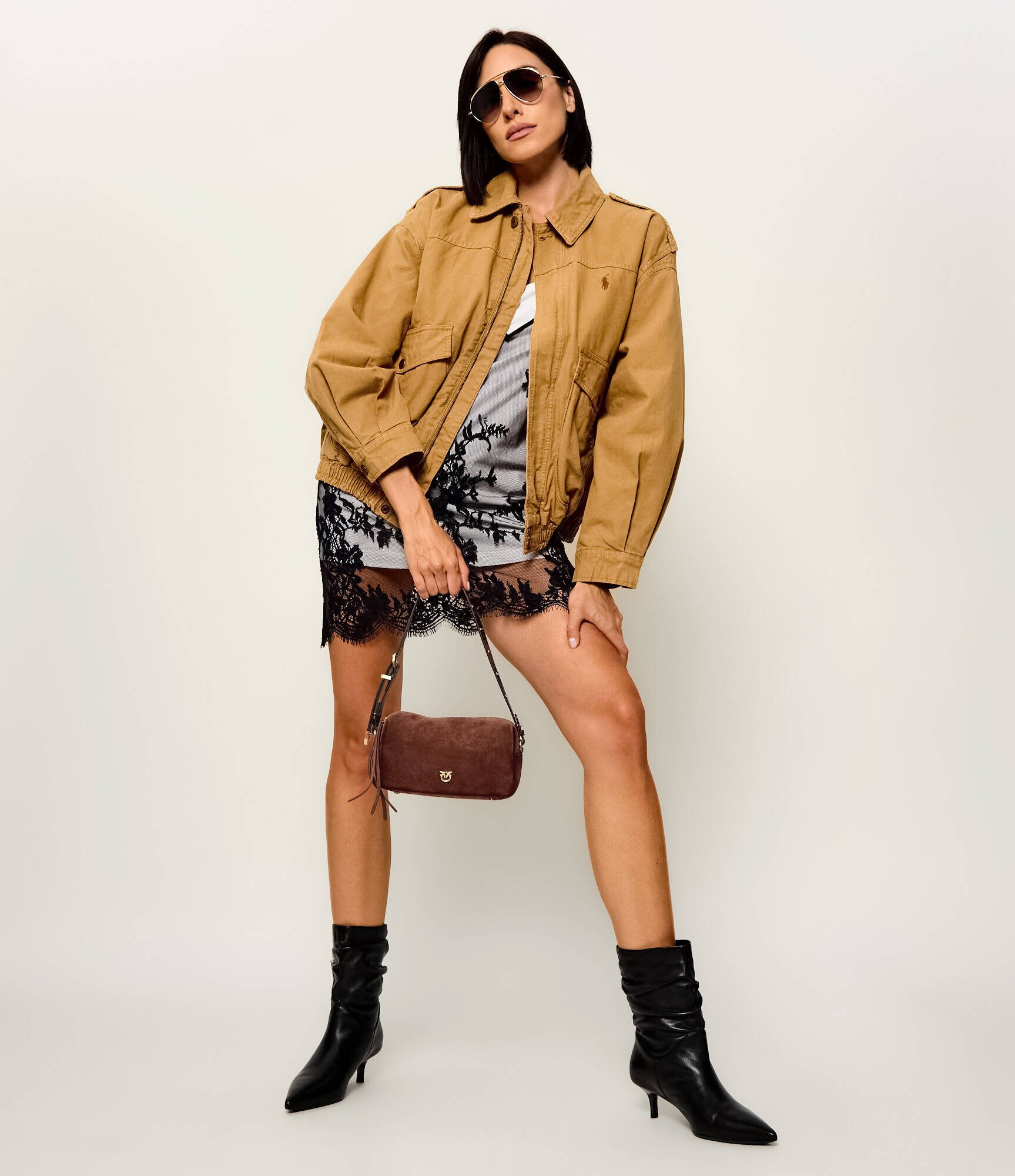 Pinko Geantă pe umăr Bauletto Trittico Mini | piele întoarsă