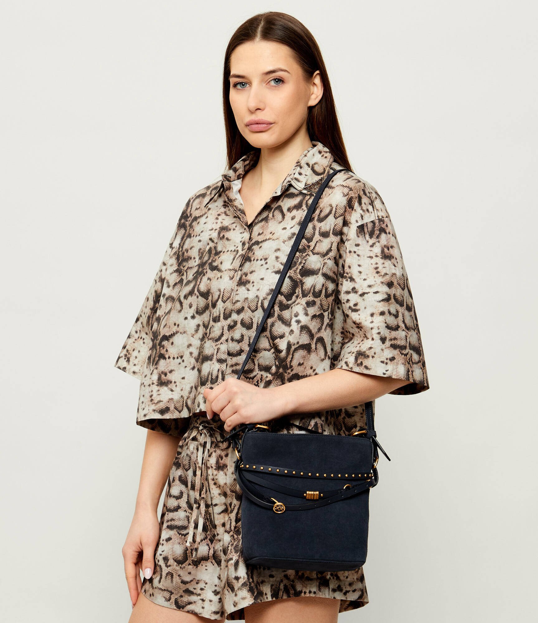 Pinko Geantă pe umăr Bucket Belt Mini | piele întoarsă