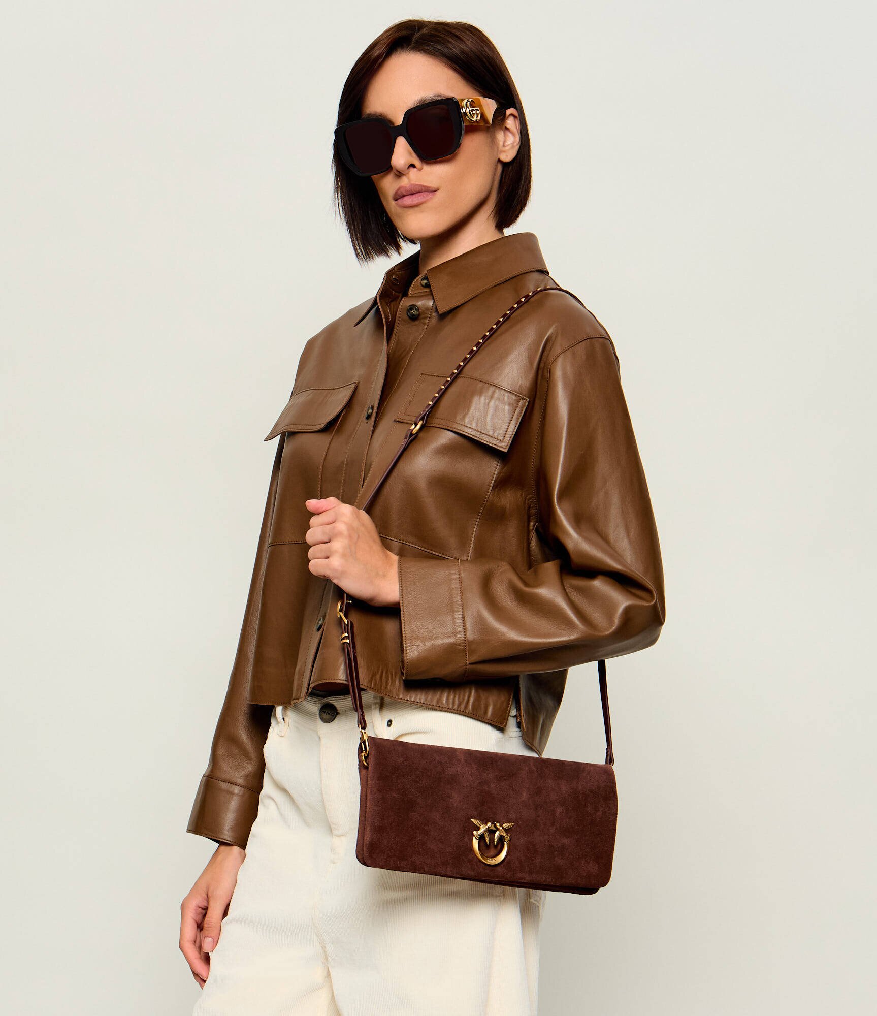 Pinko Geantă pe umăr Click Soft Horizontal Classic | piele întoarsă