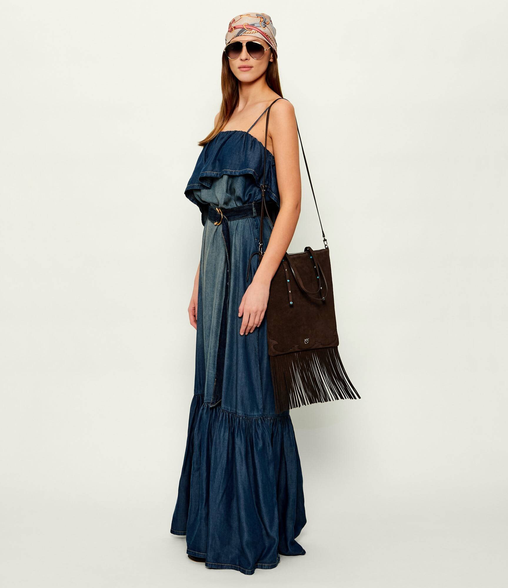 Pinko Geantă pe umăr MINI SHOPPER FRINGES | piele întoarsă
