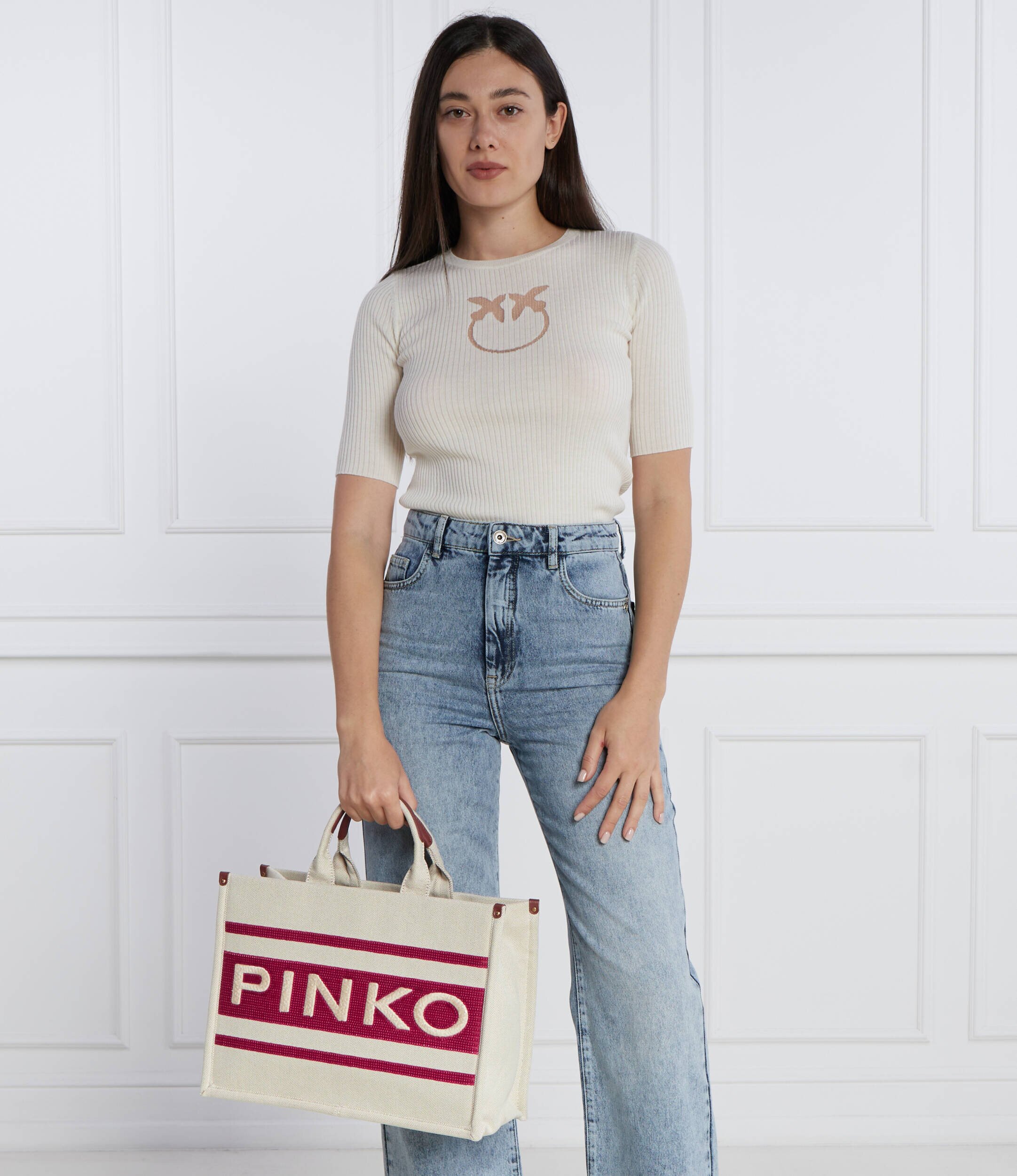 Pinko Geantă pe umăr Shopper Canvas Riciclato