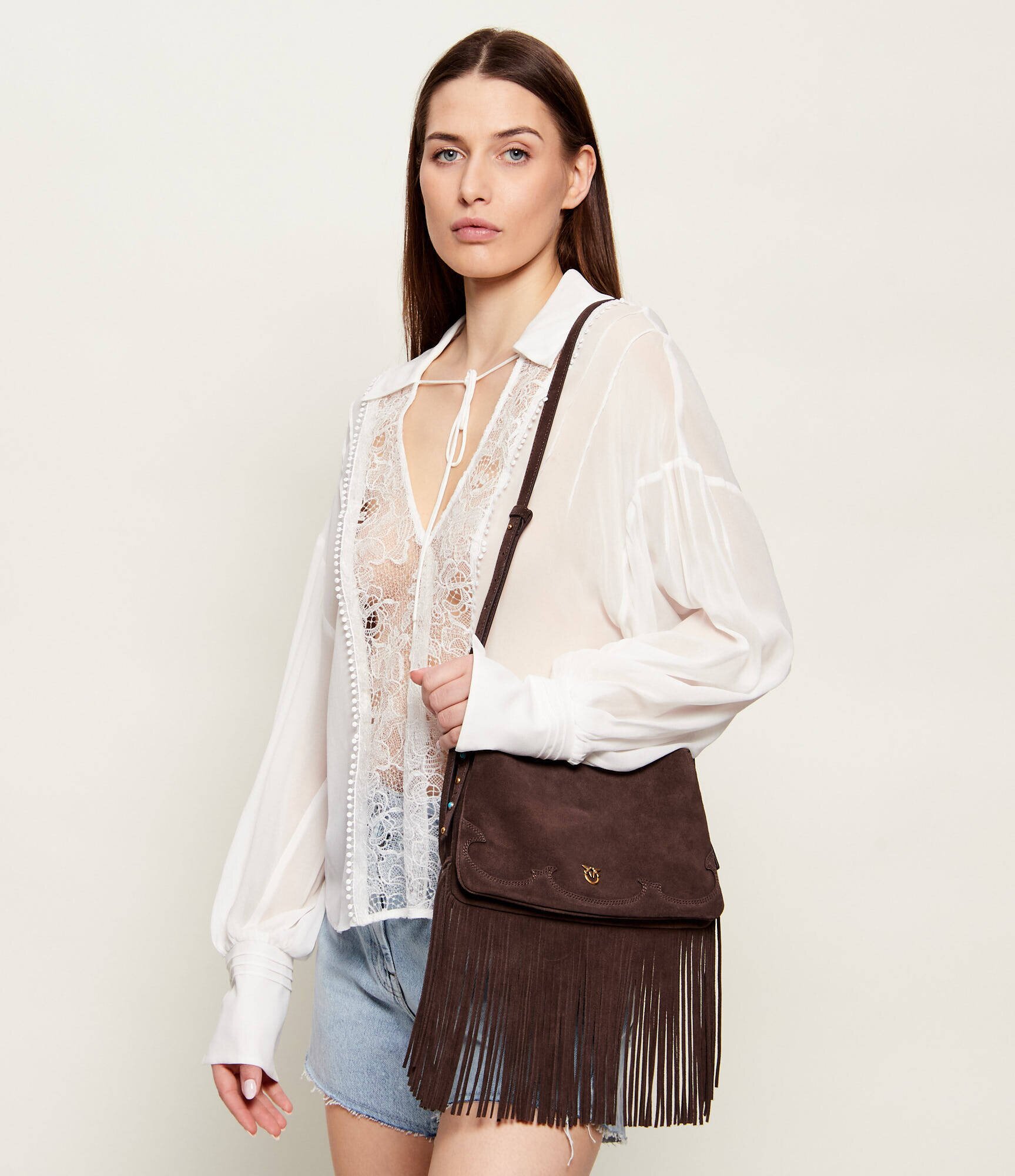 Pinko Geantă pe umăr TRIPLET MINI FRINGES | piele întoarsă