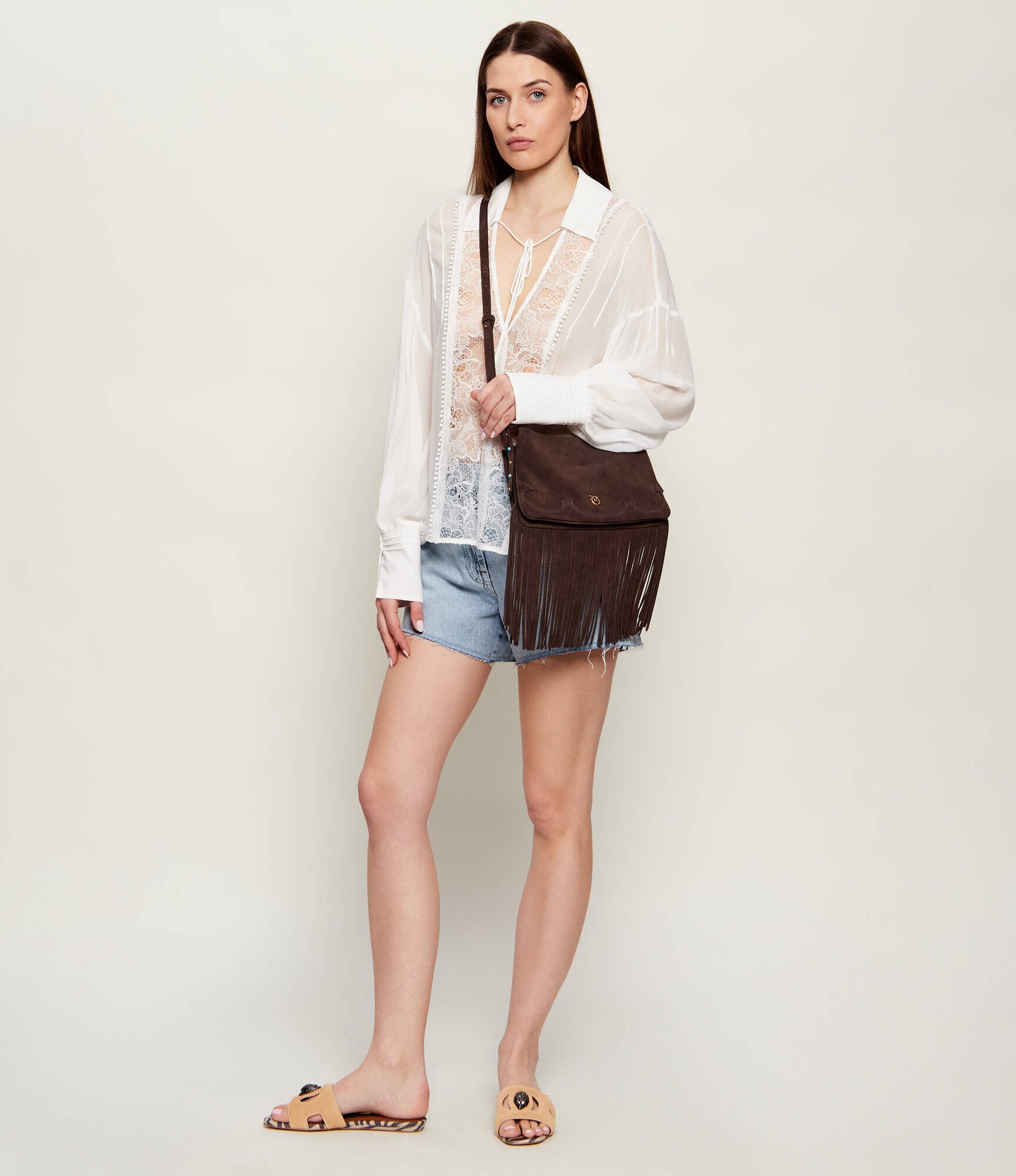 Pinko Geantă pe umăr TRIPLET MINI FRINGES | piele întoarsă