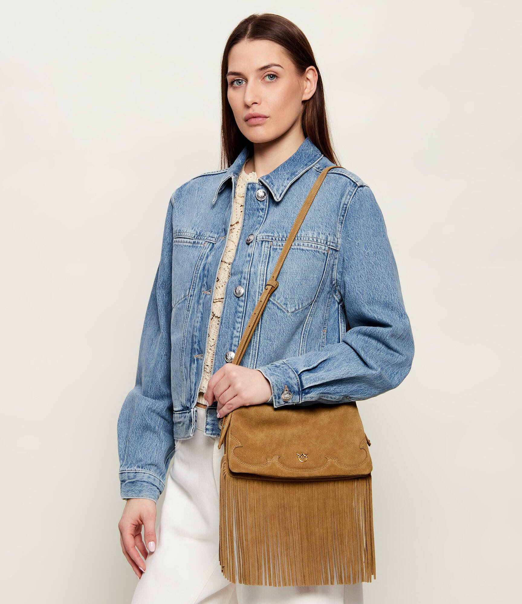 Pinko Geantă pe umăr TRIPLET MINI FRINGES | piele întoarsă
