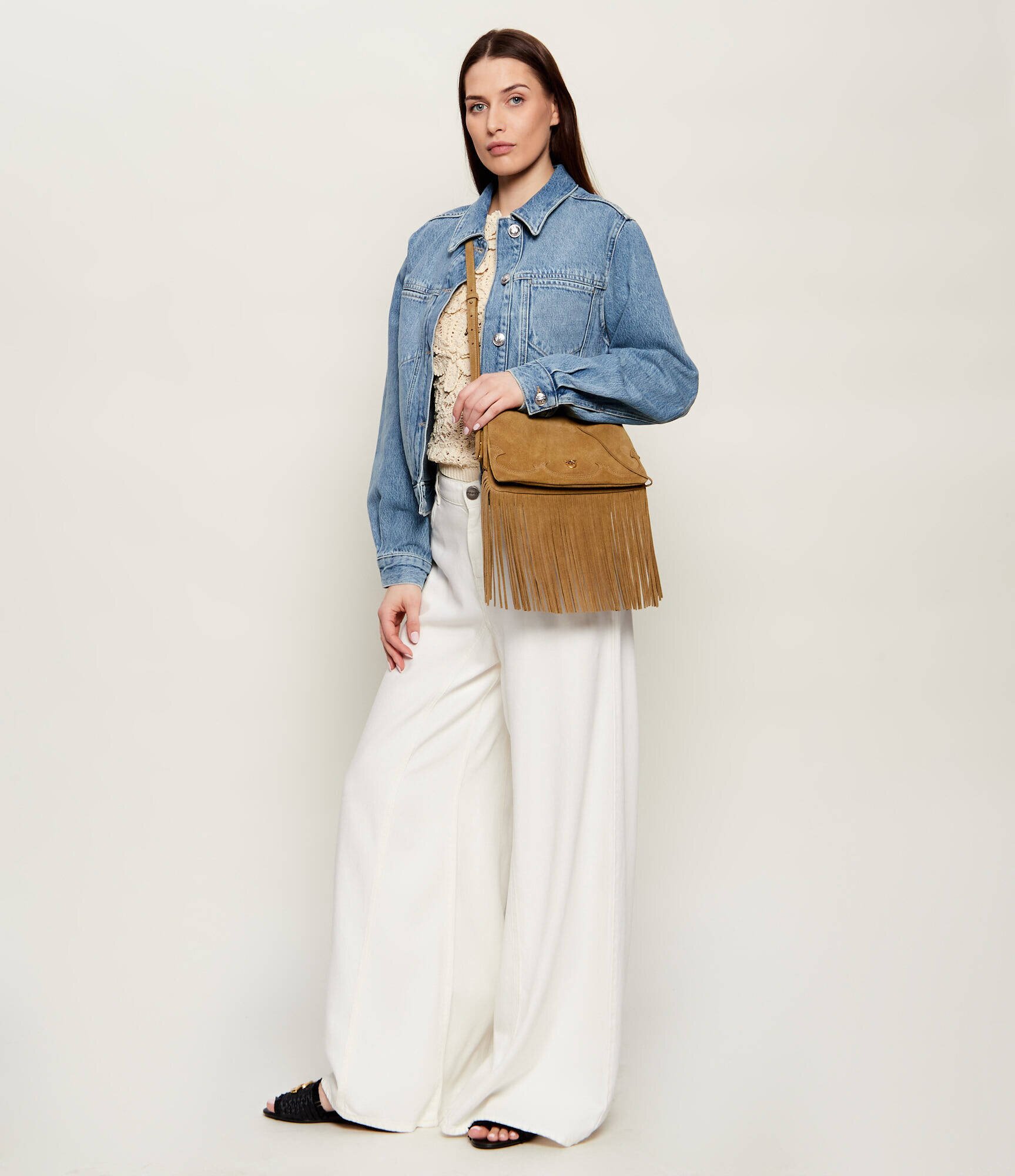 Pinko Geantă pe umăr TRIPLET MINI FRINGES | piele întoarsă