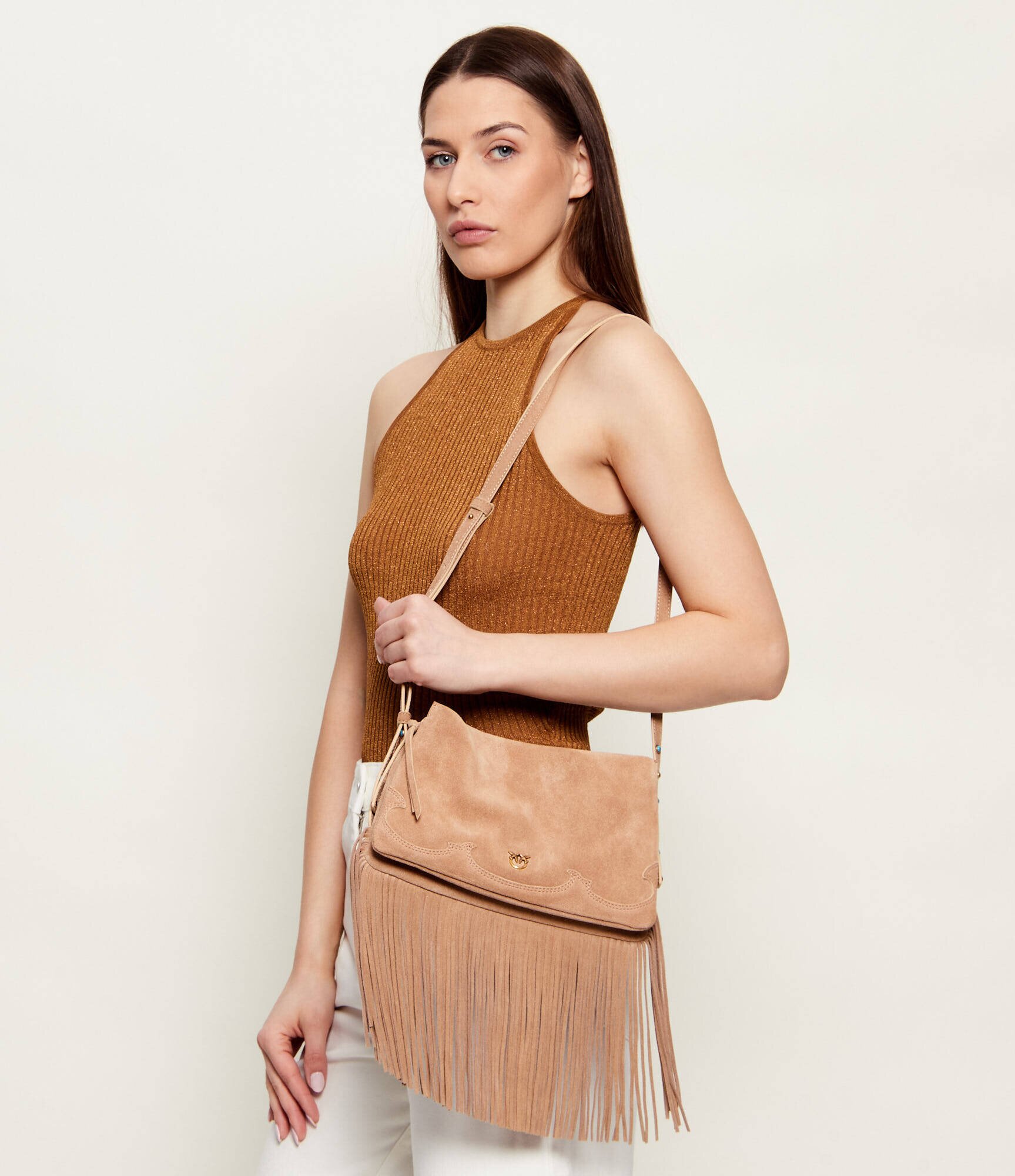 Pinko Geantă pe umăr TRIPLET MINI FRINGES | piele întoarsă