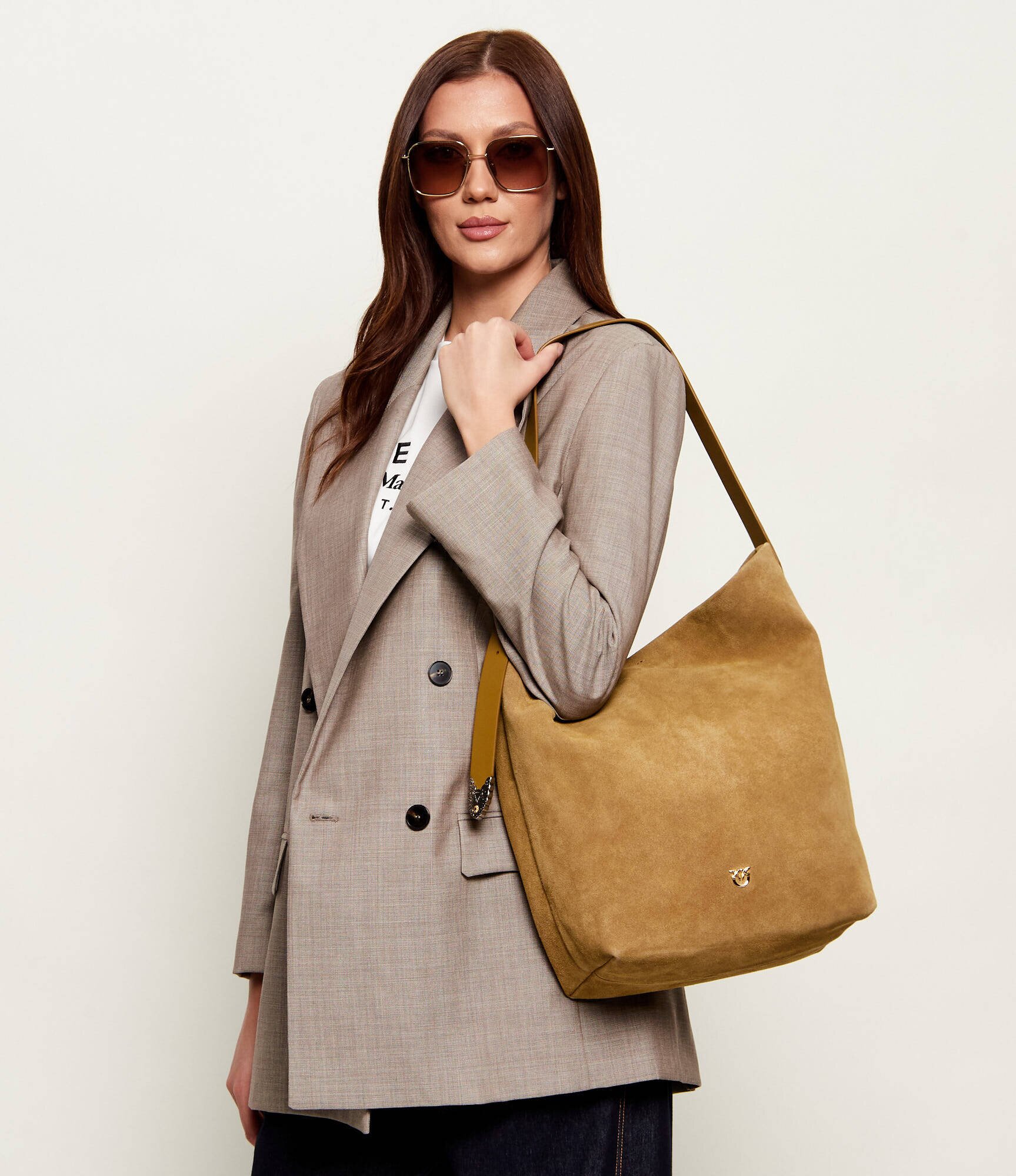 Pinko Geantă shopper BUCKET BIG | piele întoarsă