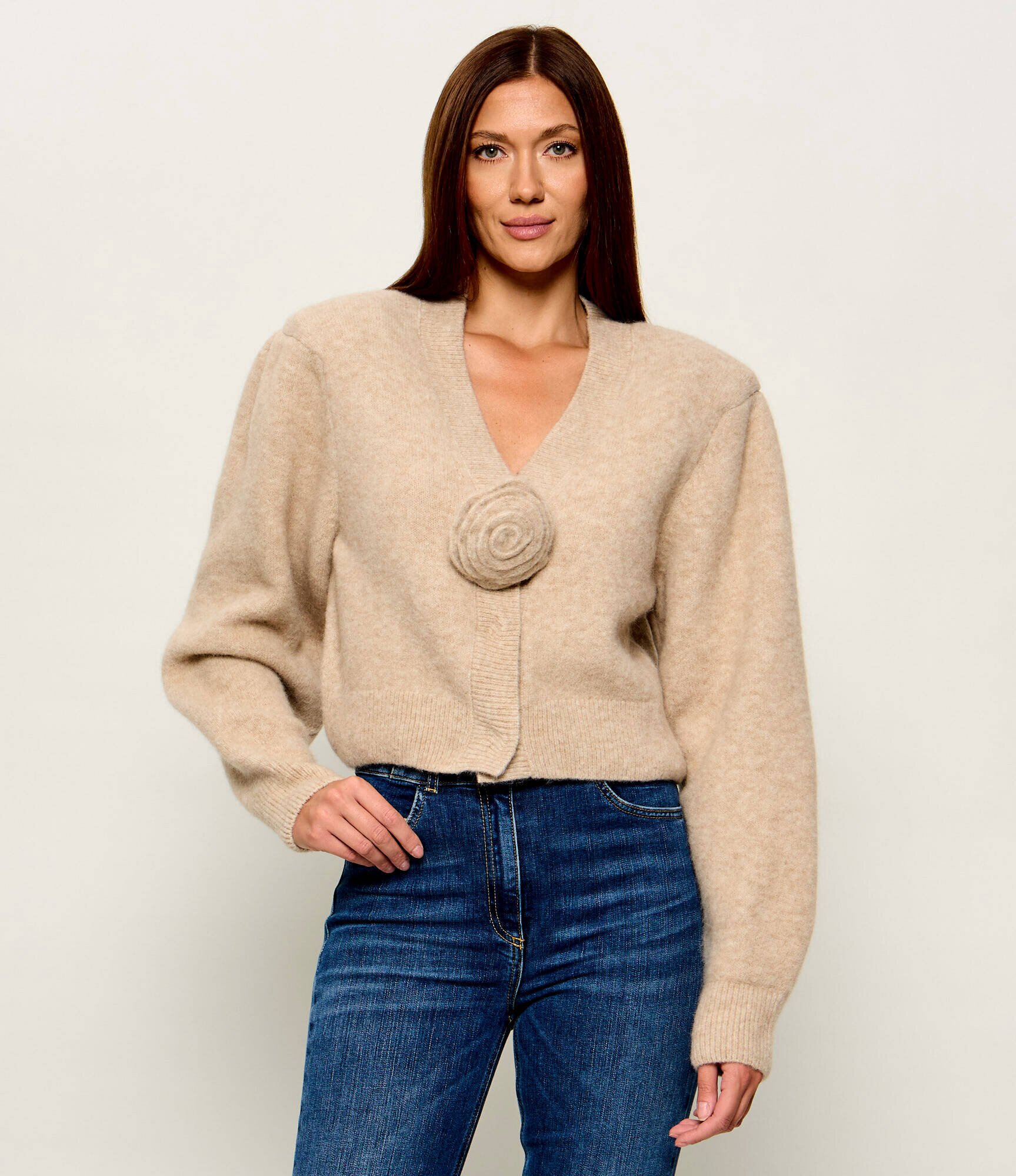 ROTATE De lână cardigan Flower | Cropped Fit