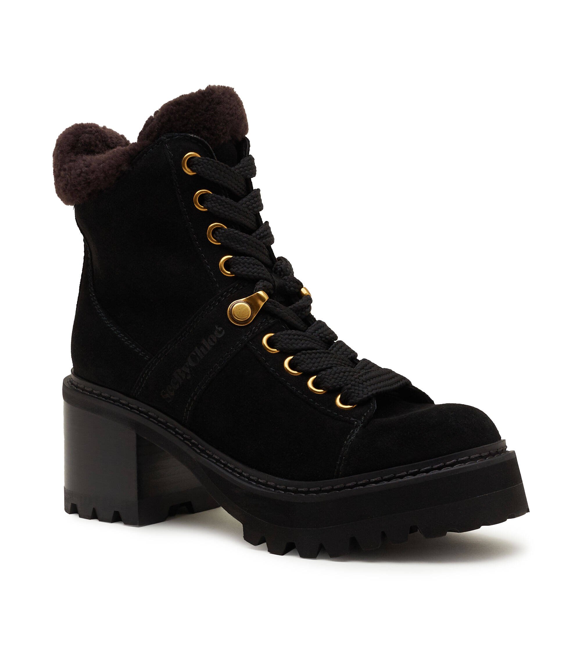See By Chloé Botine cu toc | shearling | piele întoarsă (zamsz) | cu adaos de lână