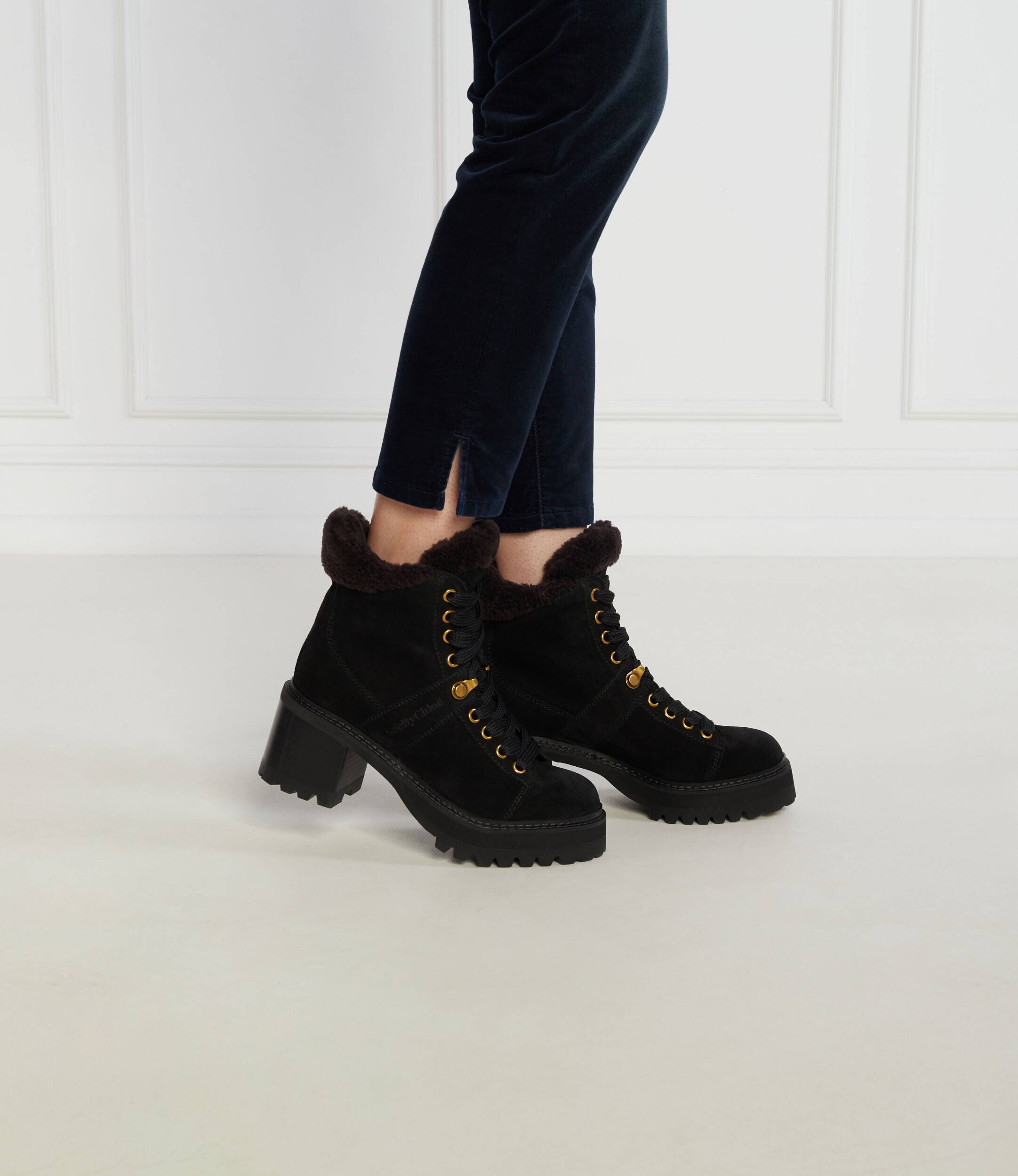 See By Chloé Botine cu toc | shearling | piele întoarsă (zamsz) | cu adaos de lână